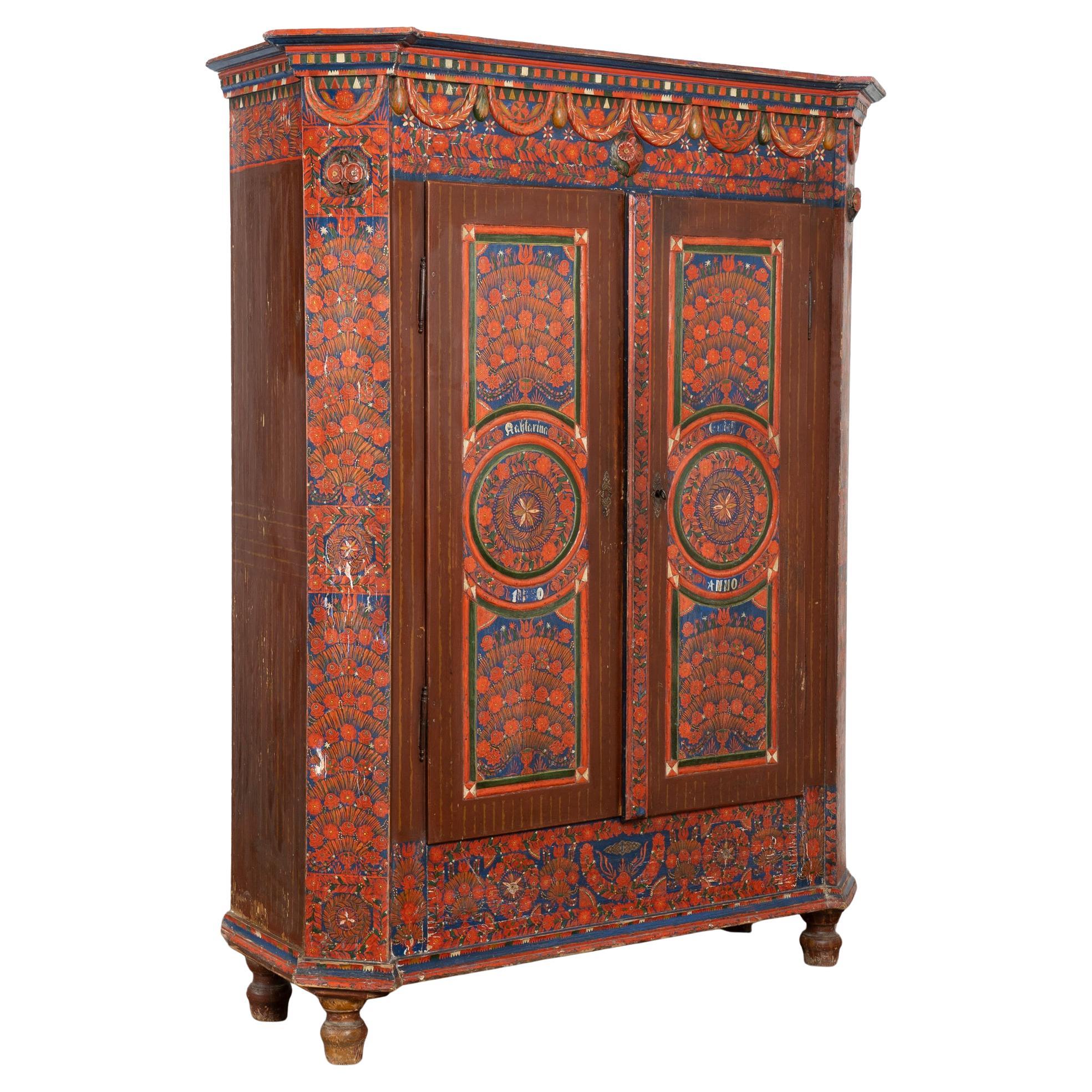 19th Century Red Painted Two Door Armoire from Hungary For Sale