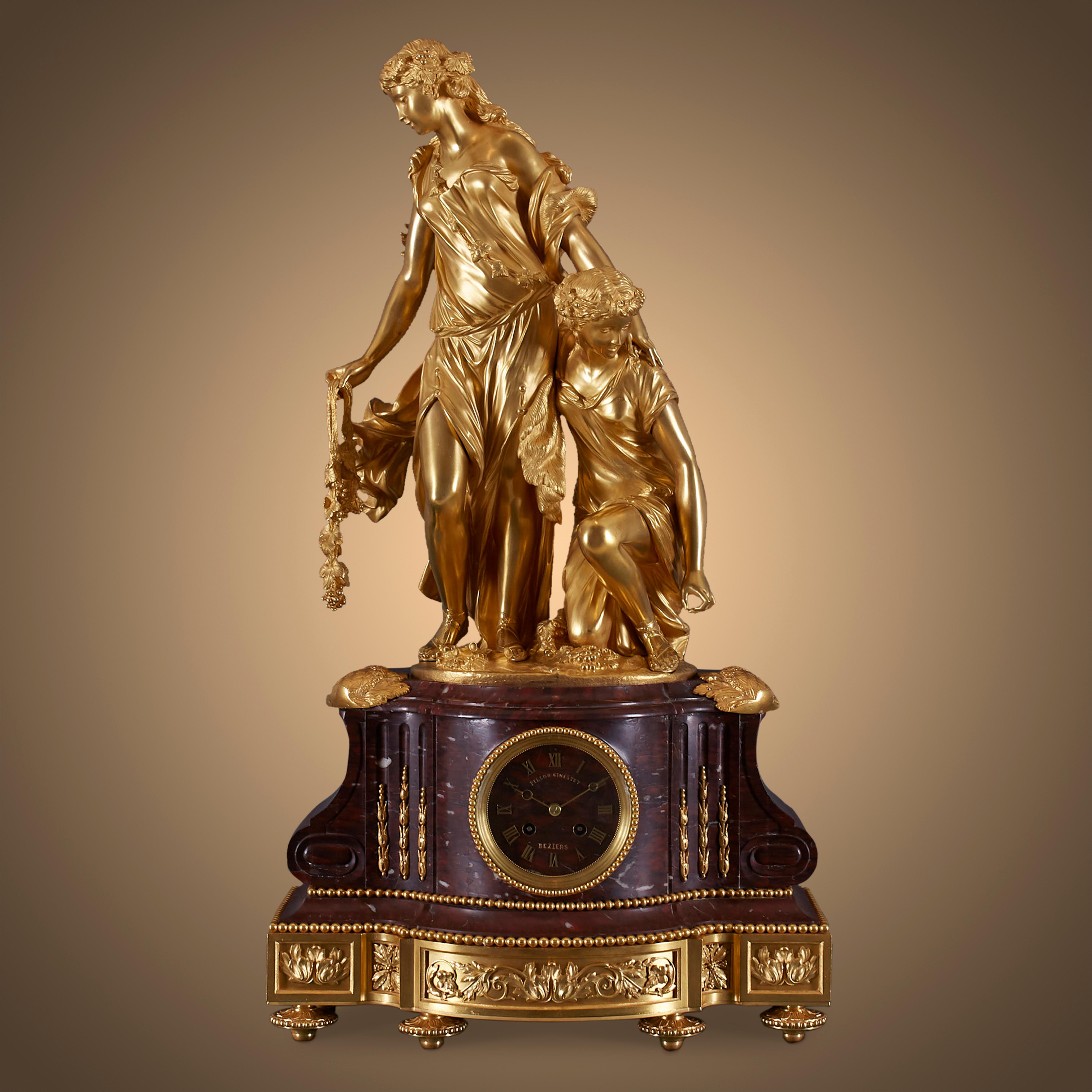 19th century red stone clock For Sale 4