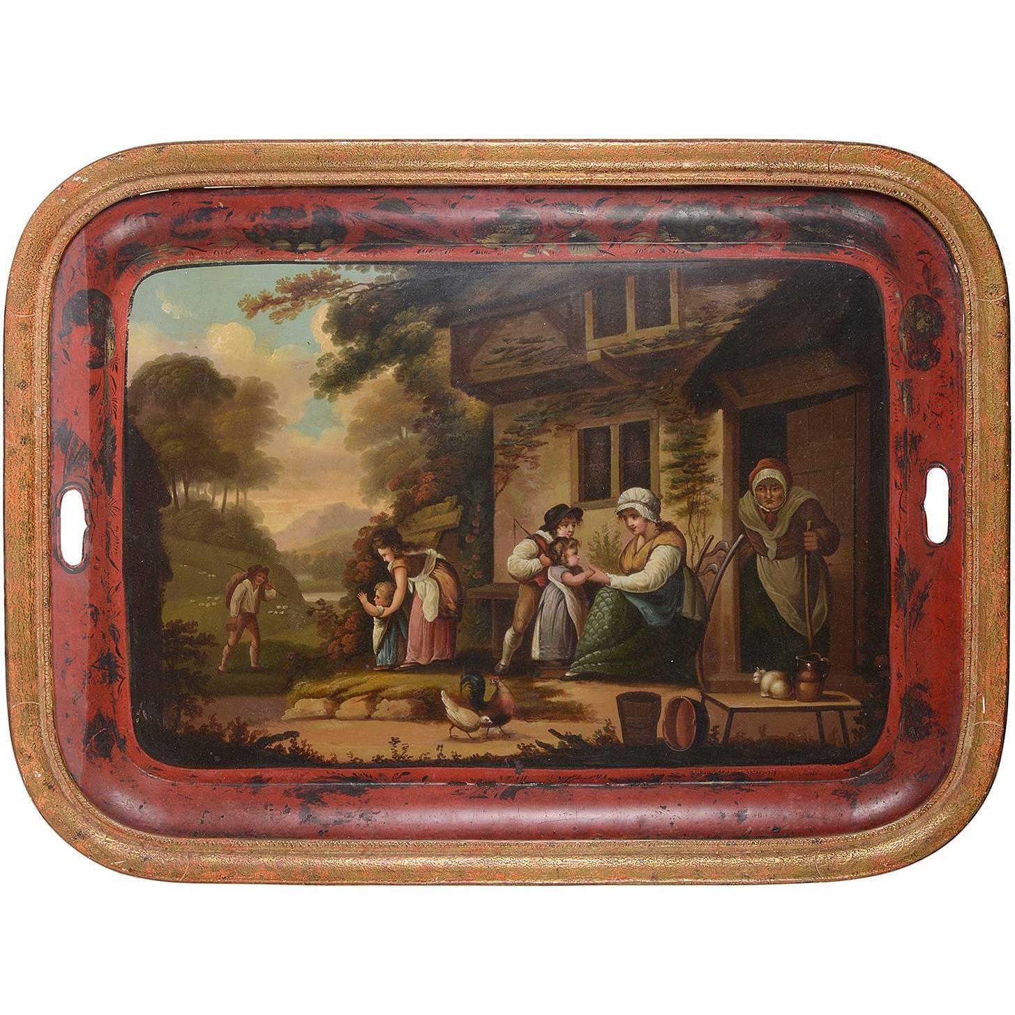 19th Century Red Tole Tray
