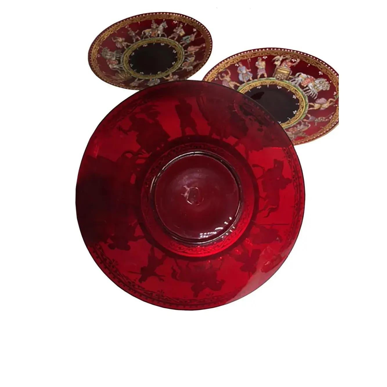 Fin du XIXe siècle Assiettes en verre vénitien transparent rouge du 19e siècle - Lot de 6 en vente