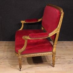 siglo XIX Terciopelo rojo y madera dorada Sofá francés Napoleón III Estilo Luis XVI