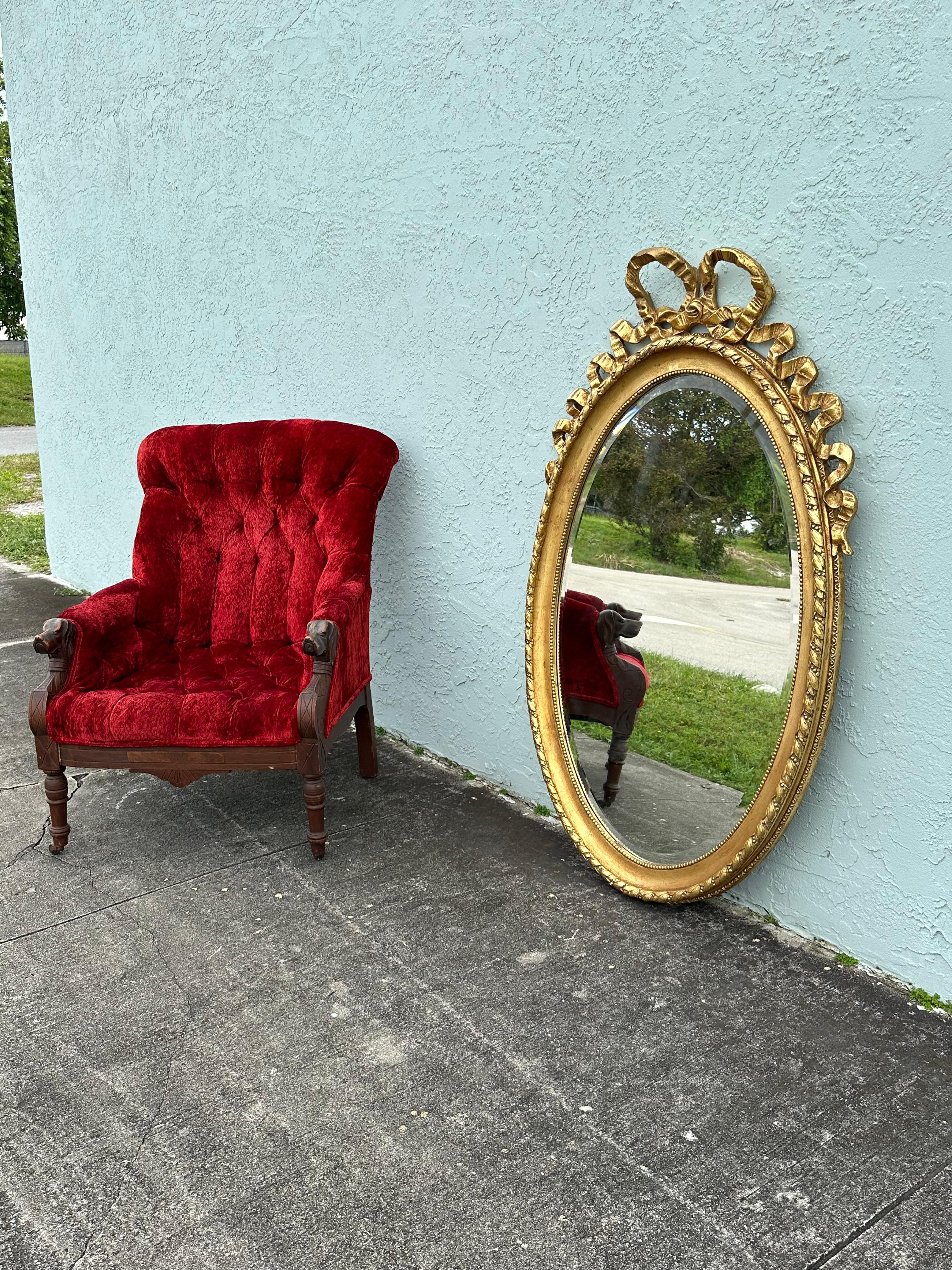 19th Century Red Velvet Carved Wood Dog Motif Library Club Chair For Sale 6