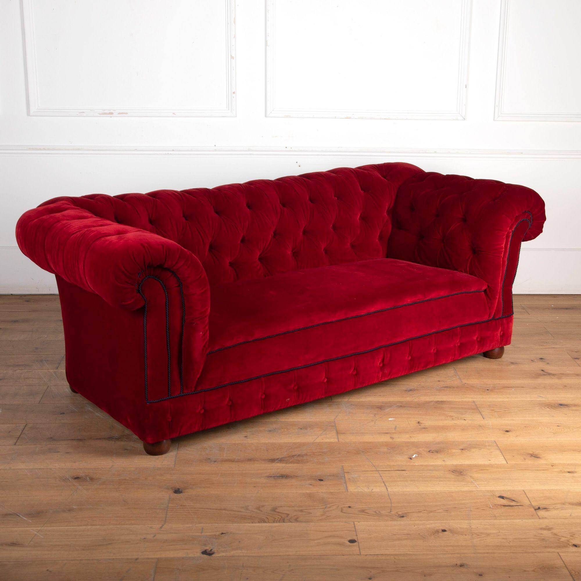 English 19th Century Red Velvet Sofa