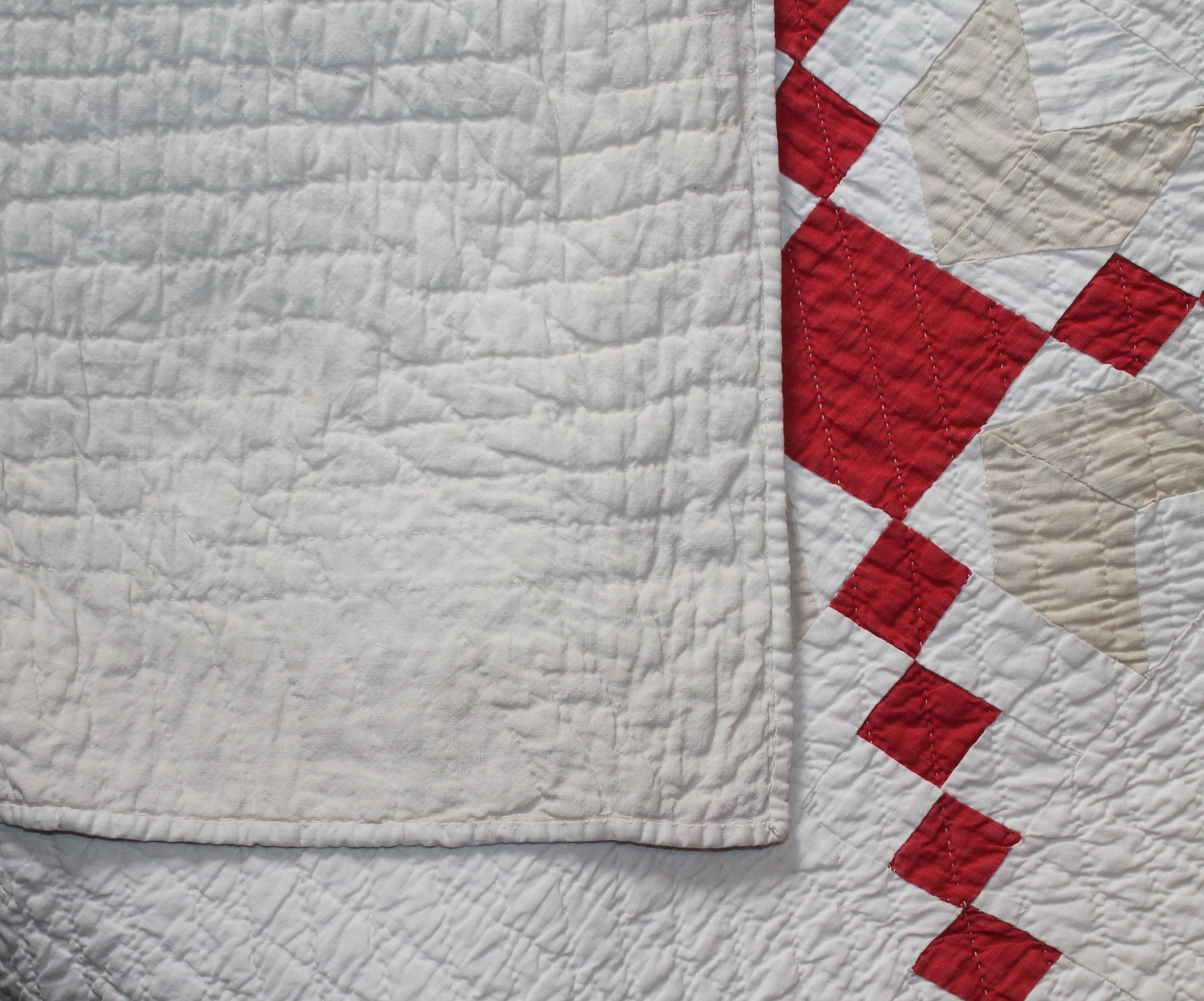 Adirondack 19th Century Red & White Quilt with Postage Stamp Chain Pattern 
