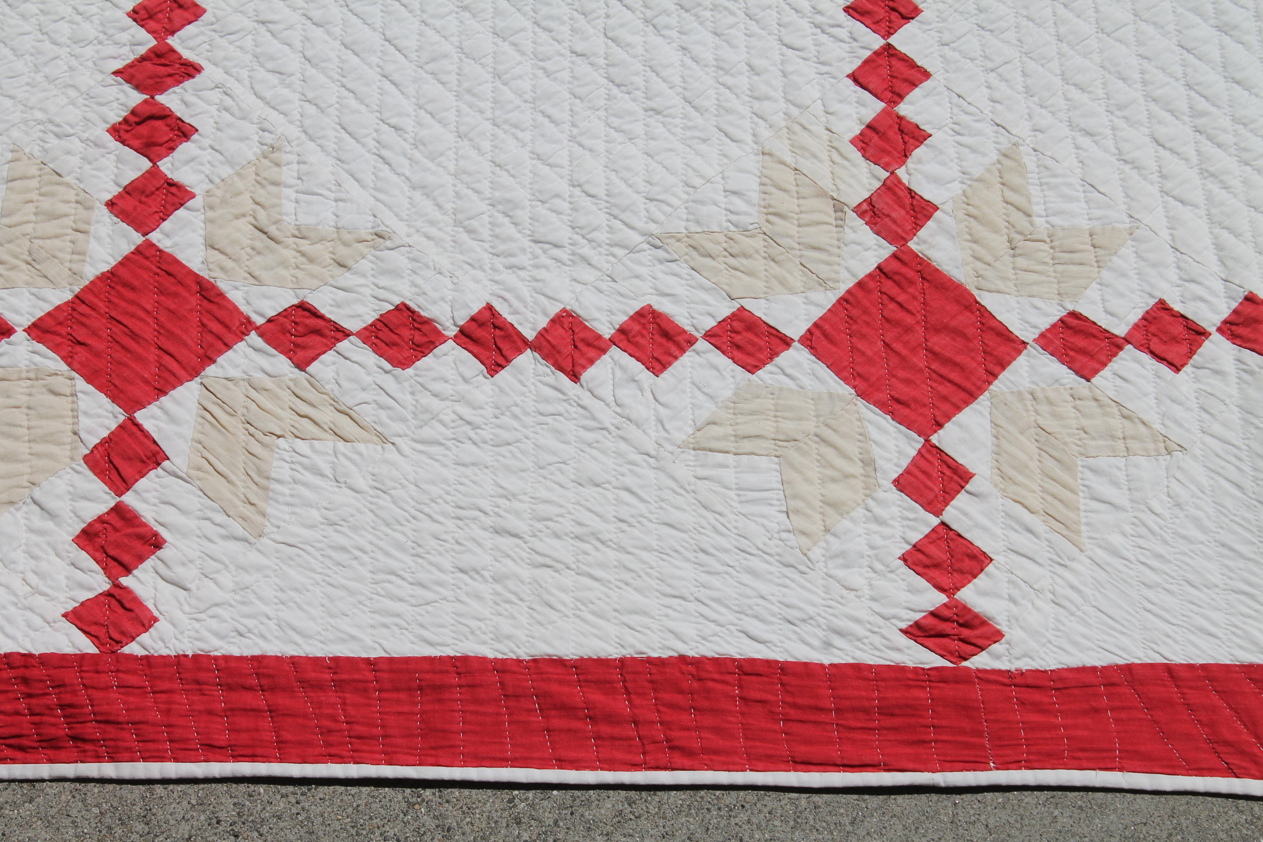 19th Century Red & White Quilt with Postage Stamp Chain Pattern  In Excellent Condition In Los Angeles, CA