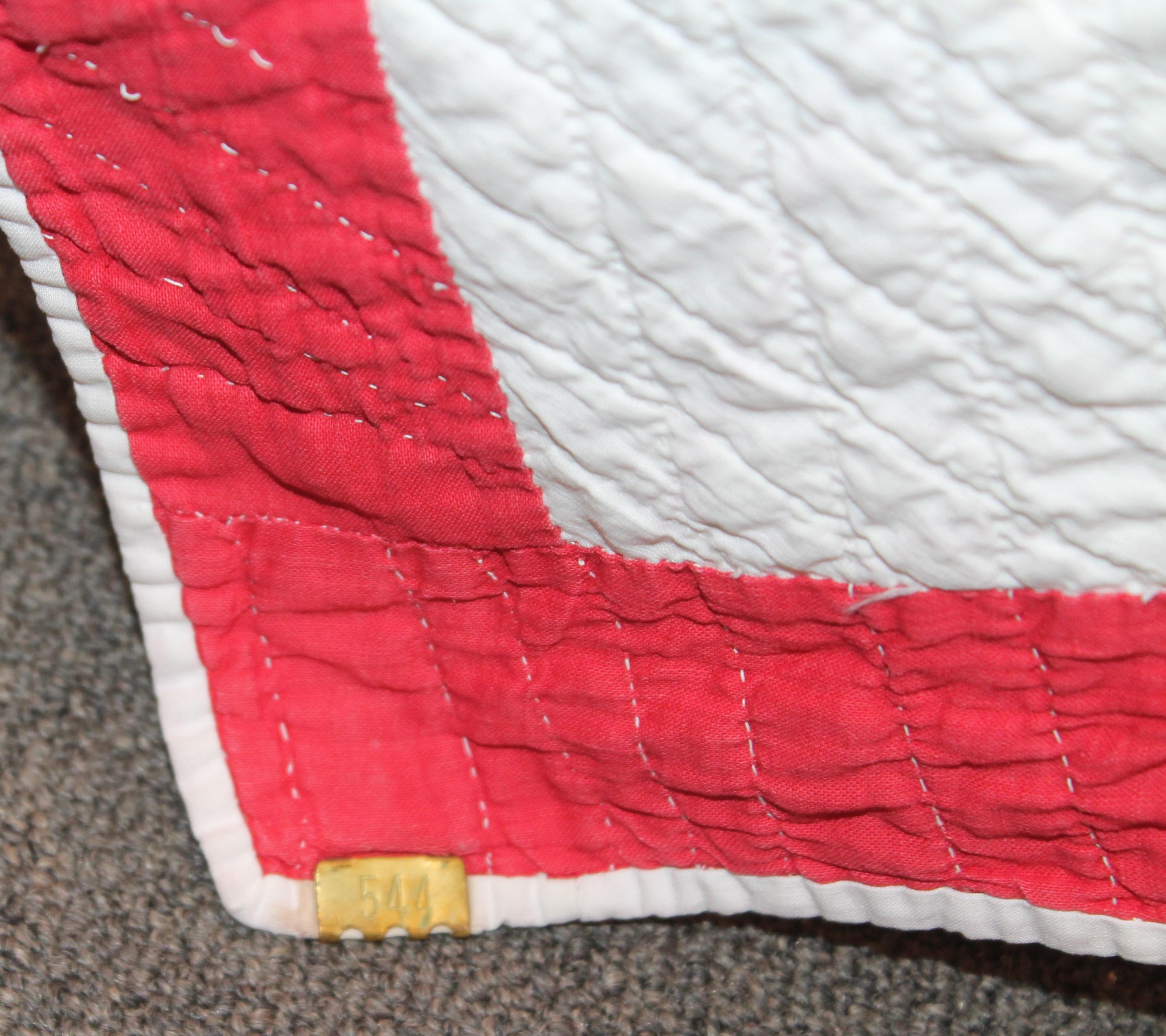 Cotton 19th Century Red & White Quilt with Postage Stamp Chain Pattern 