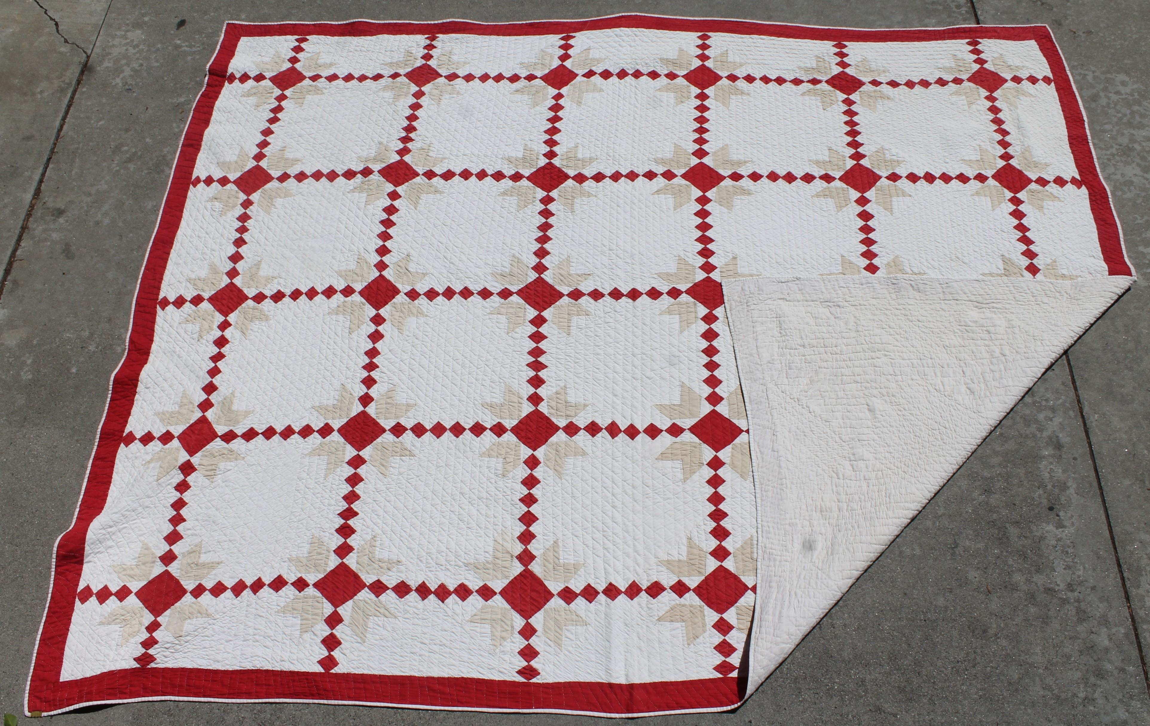 19th Century Red & White Quilt with Postage Stamp Chain Pattern  2