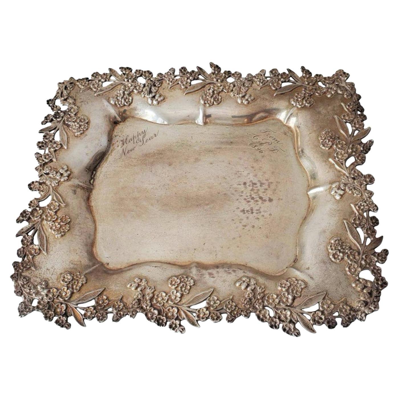 19th Century Redlich & Co American Victorian Sterling Silver Tray For Sale