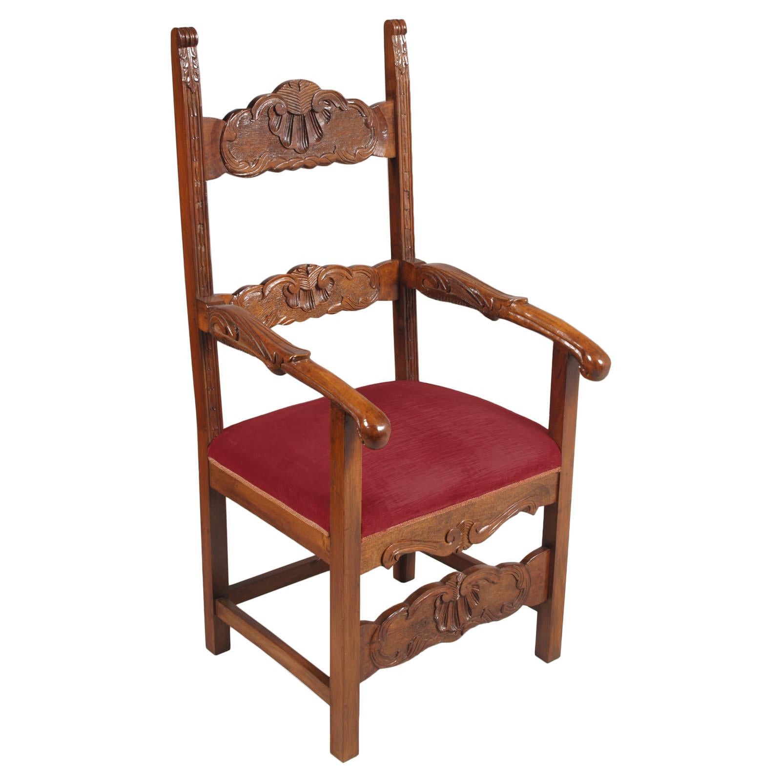 19th Century Refined Hand Carved Walnut Renaissance Ecclesiastical Throne Chair For Sale