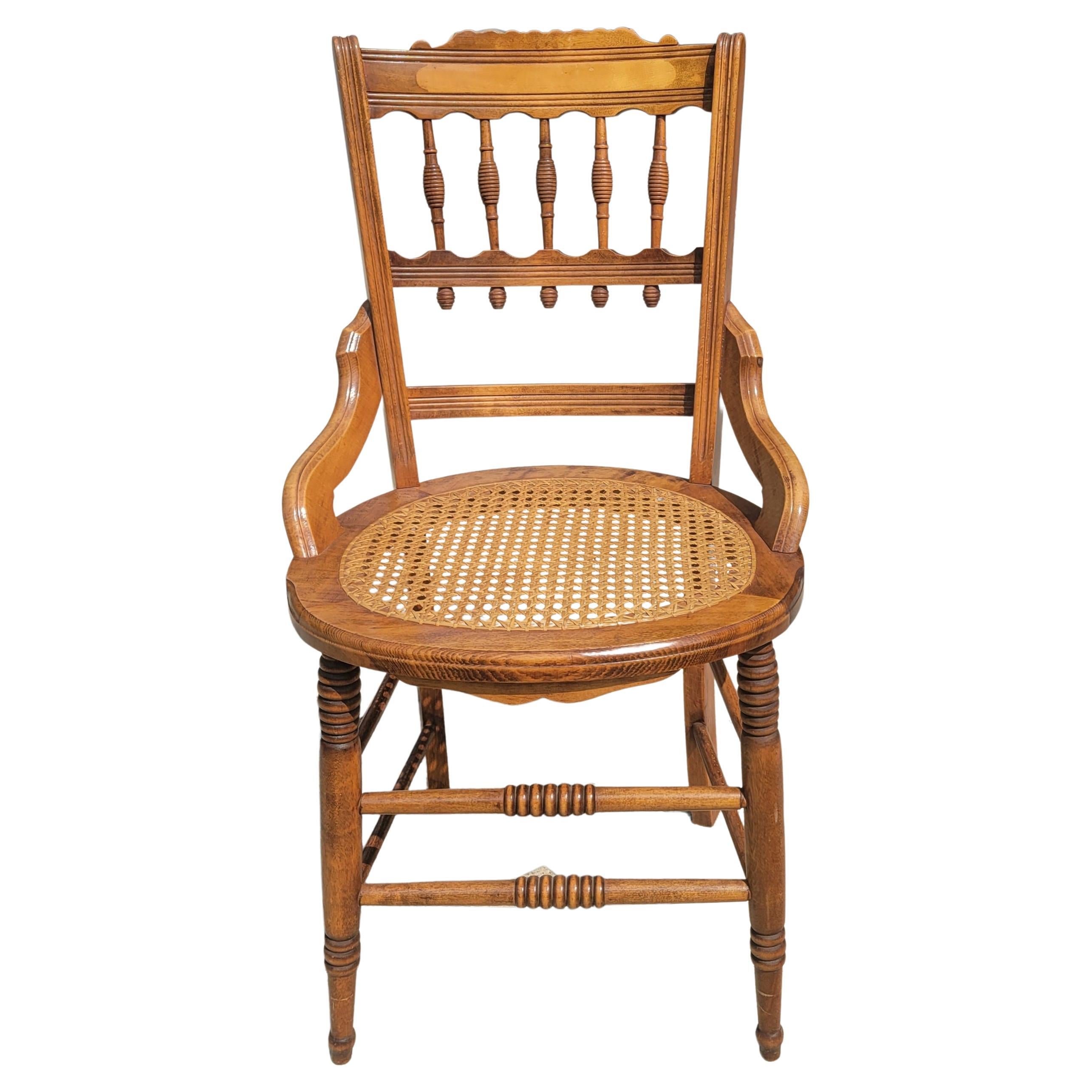 Victorian 19th Century Refinished Carved Walnut & Cane Seat Eastlate Side Chairs, a Pair For Sale