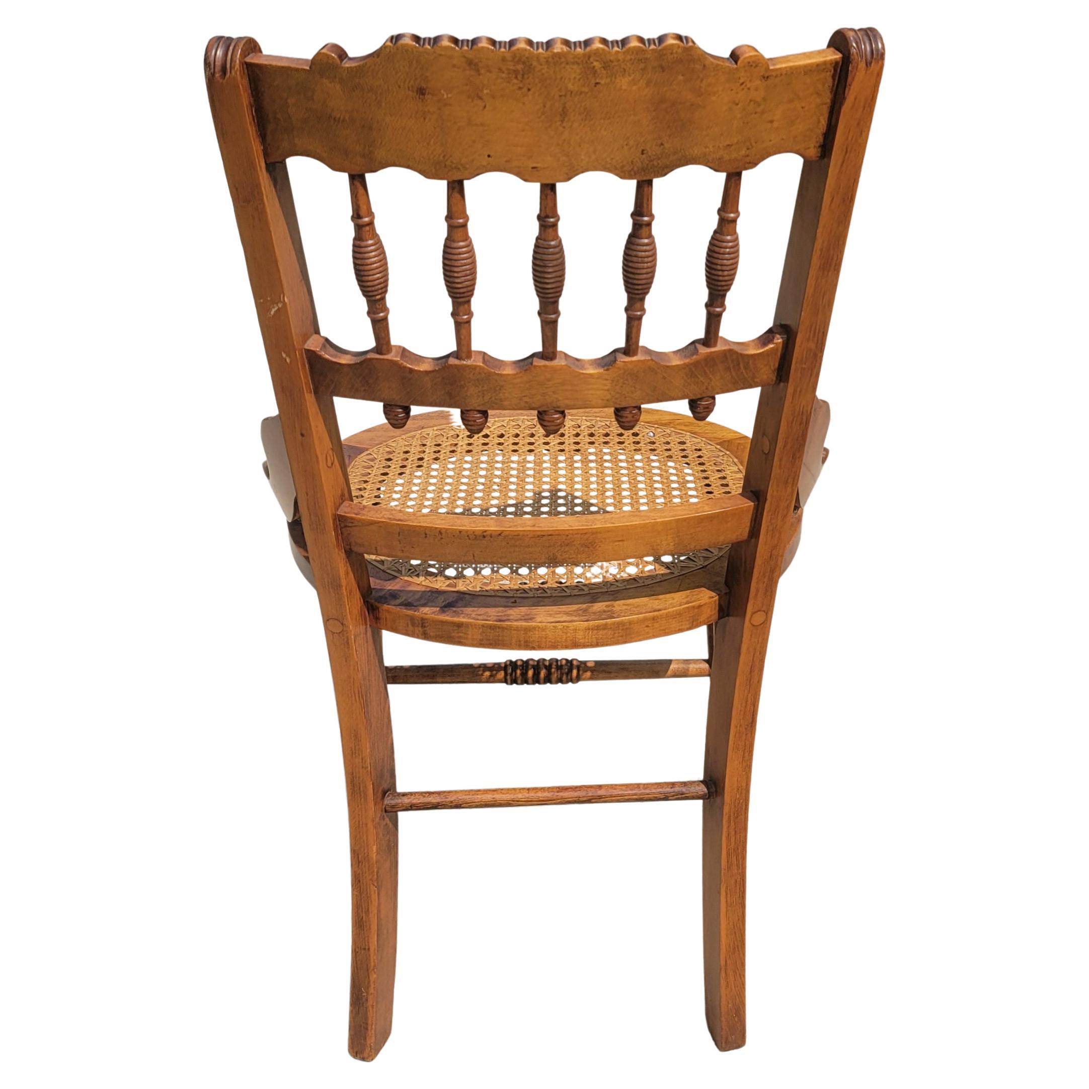 American 19th Century Refinished Carved Walnut & Cane Seat Eastlate Side Chairs, a Pair For Sale