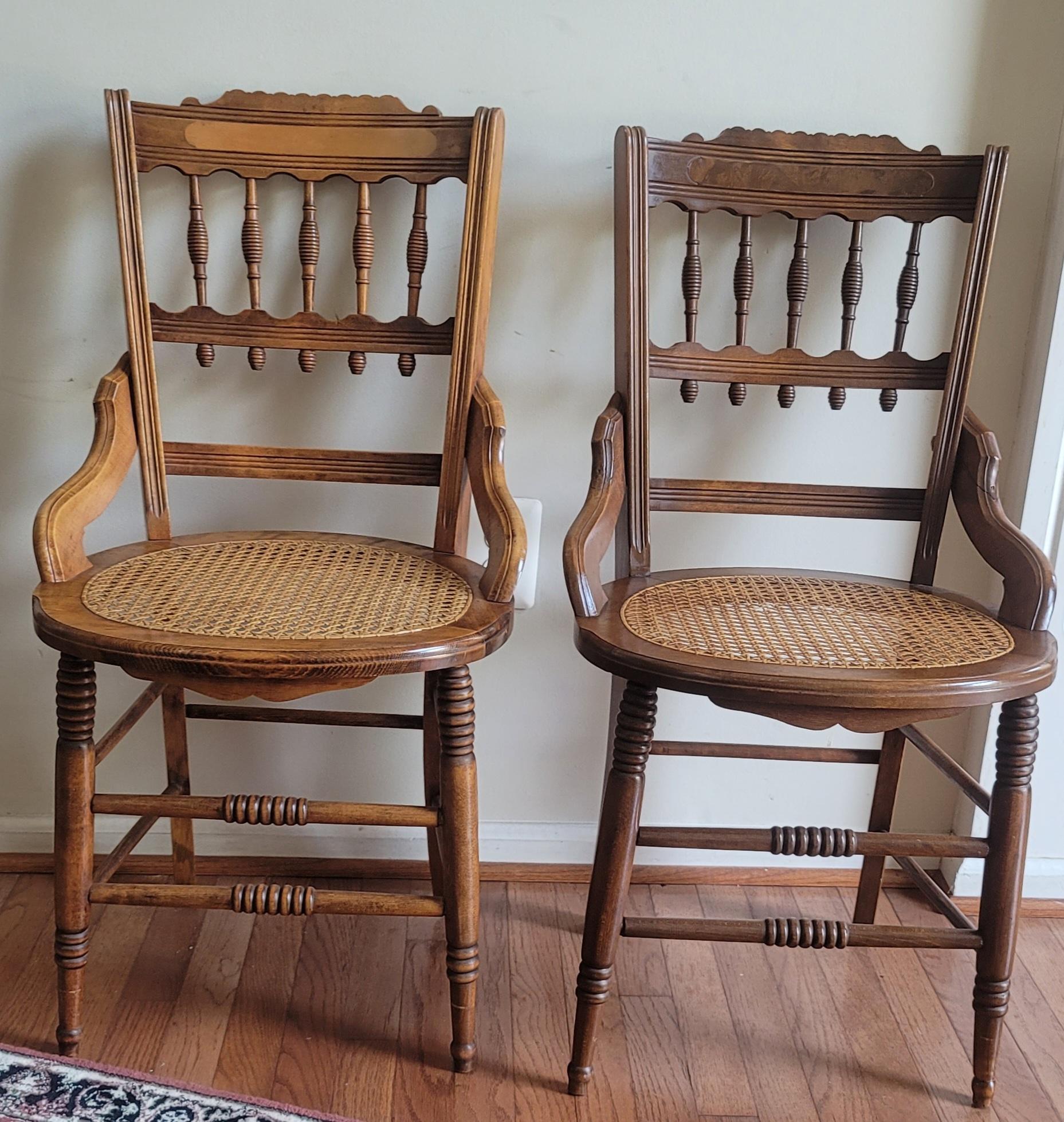 19th Century Refinished Carved Walnut & Cane Seat Eastlate Side Chairs, a Pair In Good Condition For Sale In Germantown, MD