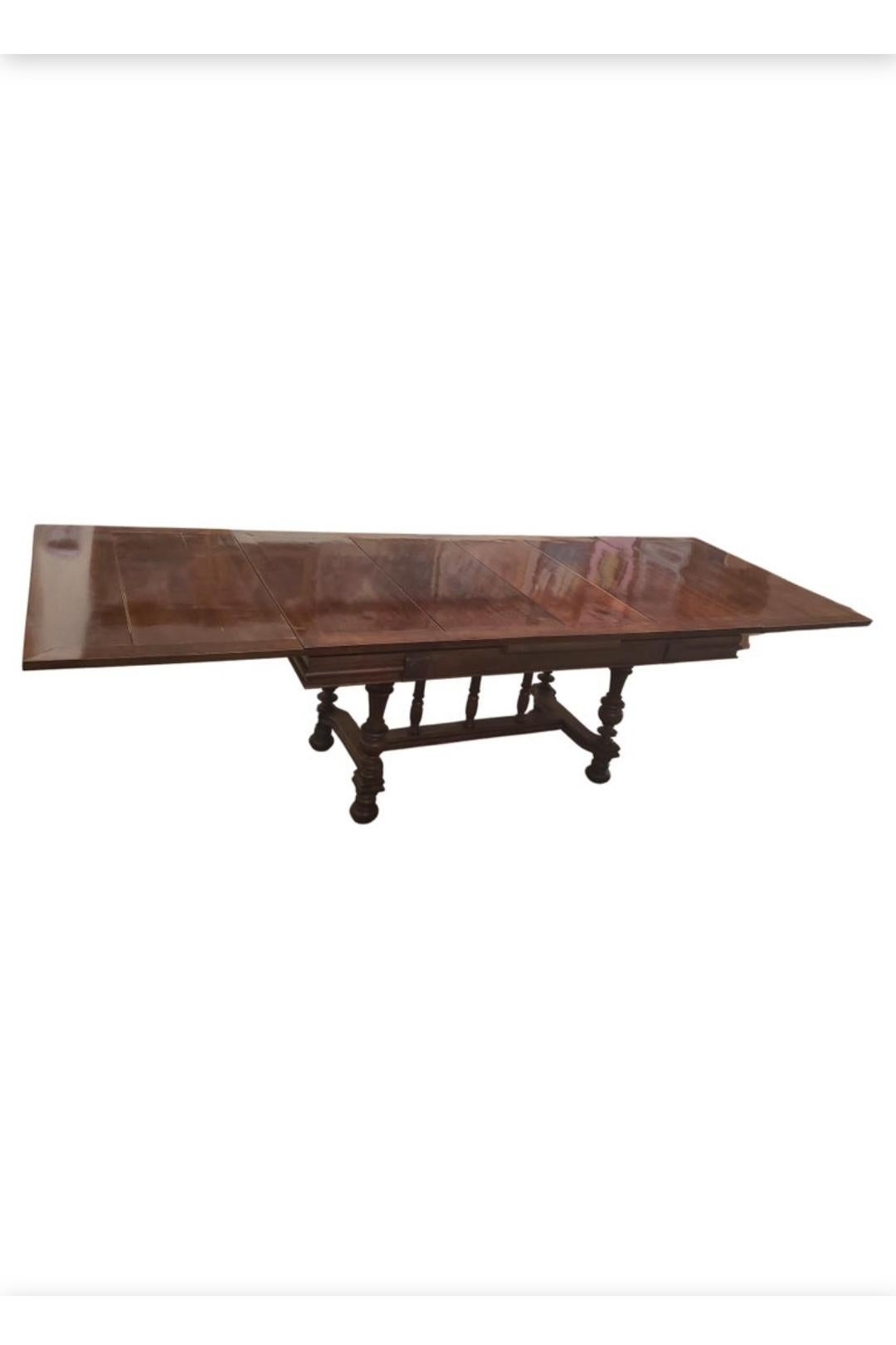 19th Century Refinished Walnut Stretcher Draw Leaf Dining Table 5