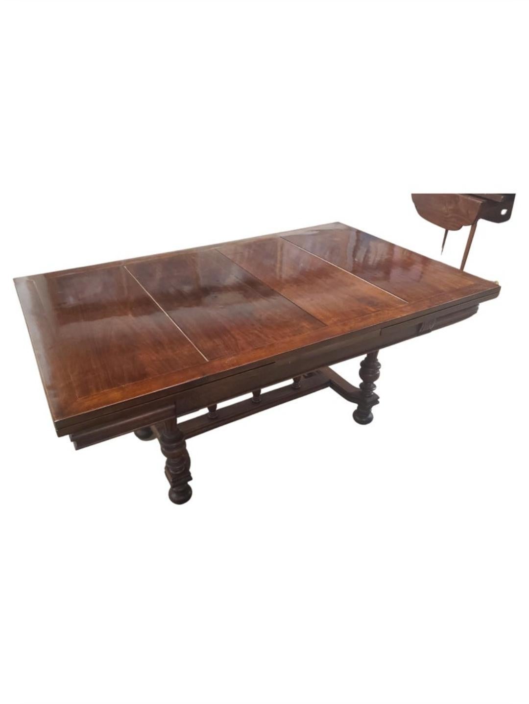 19th Century Refinished Walnut Stretcher Draw Leaf Dining Table 6