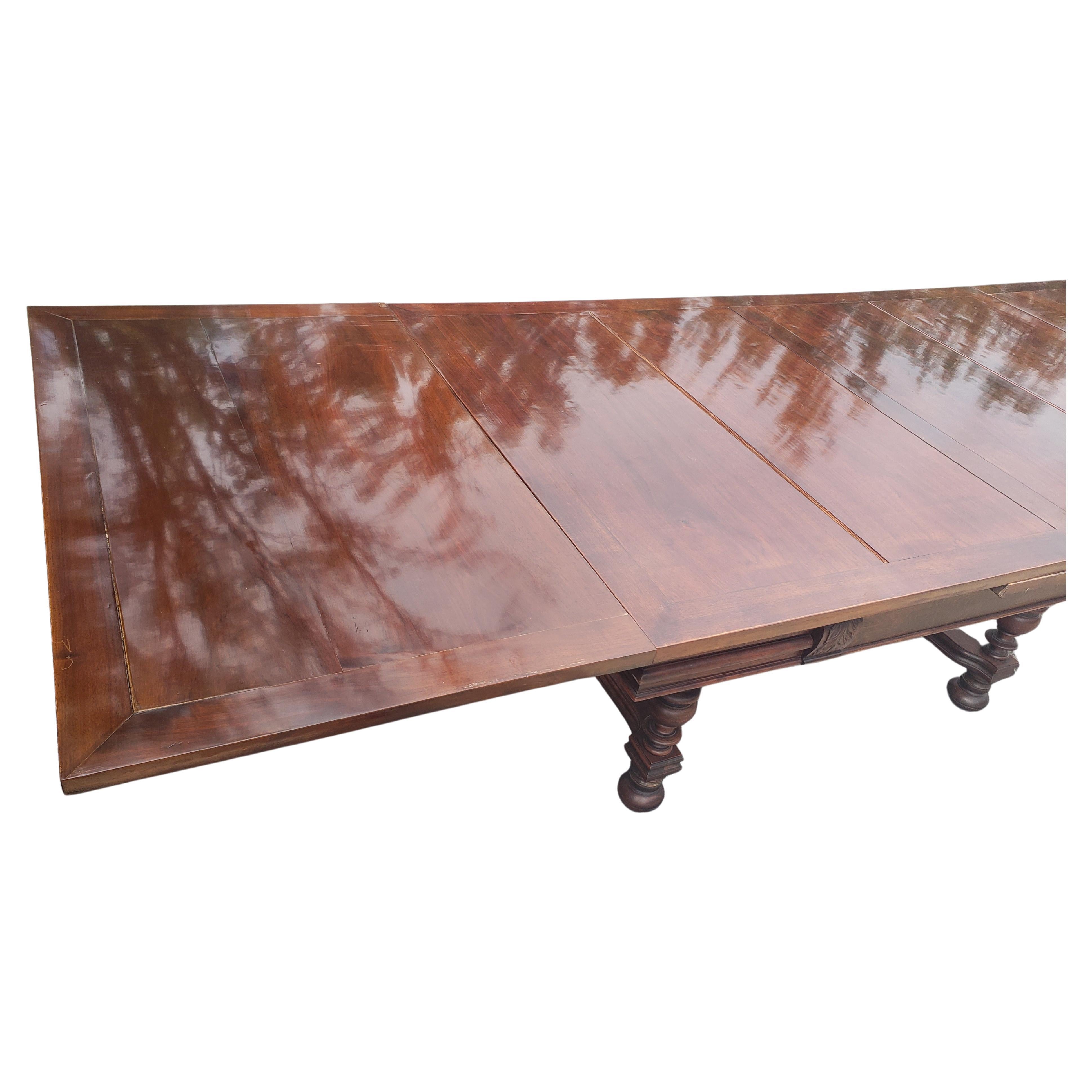 Woodwork 19th Century Refinished Walnut Stretcher Draw Leaf Dining Table