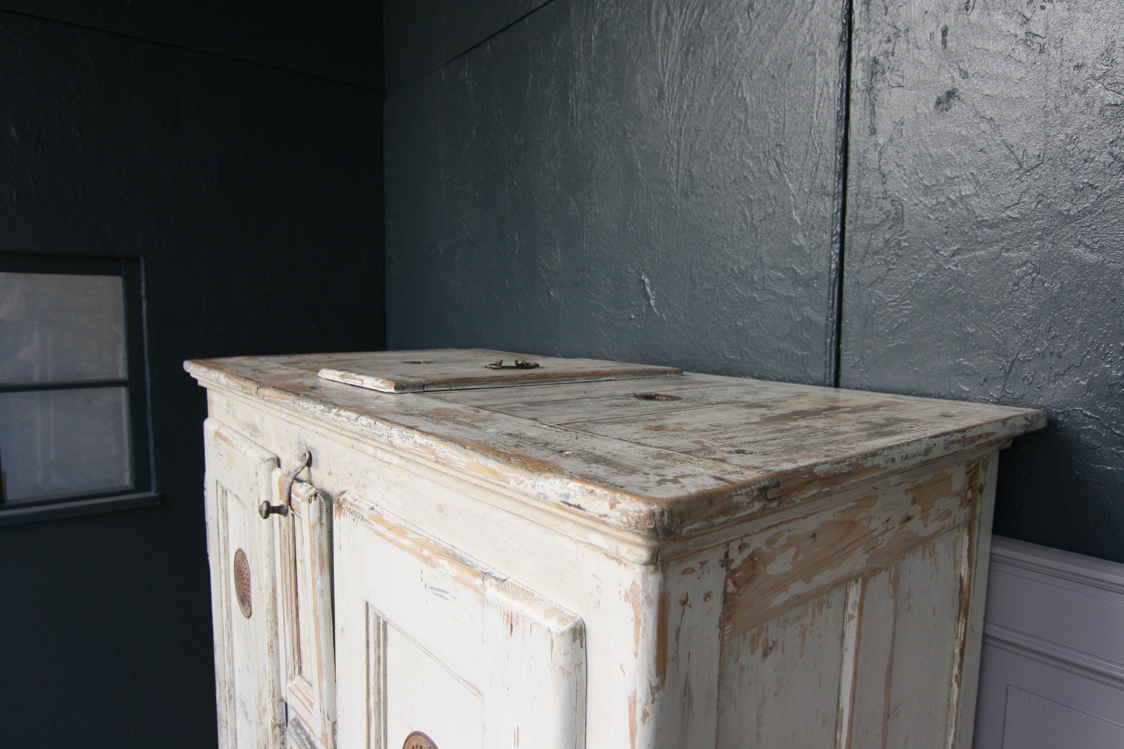 19th Century Refrigerator or Ice Box Cabinet in Original Cream Paint 2