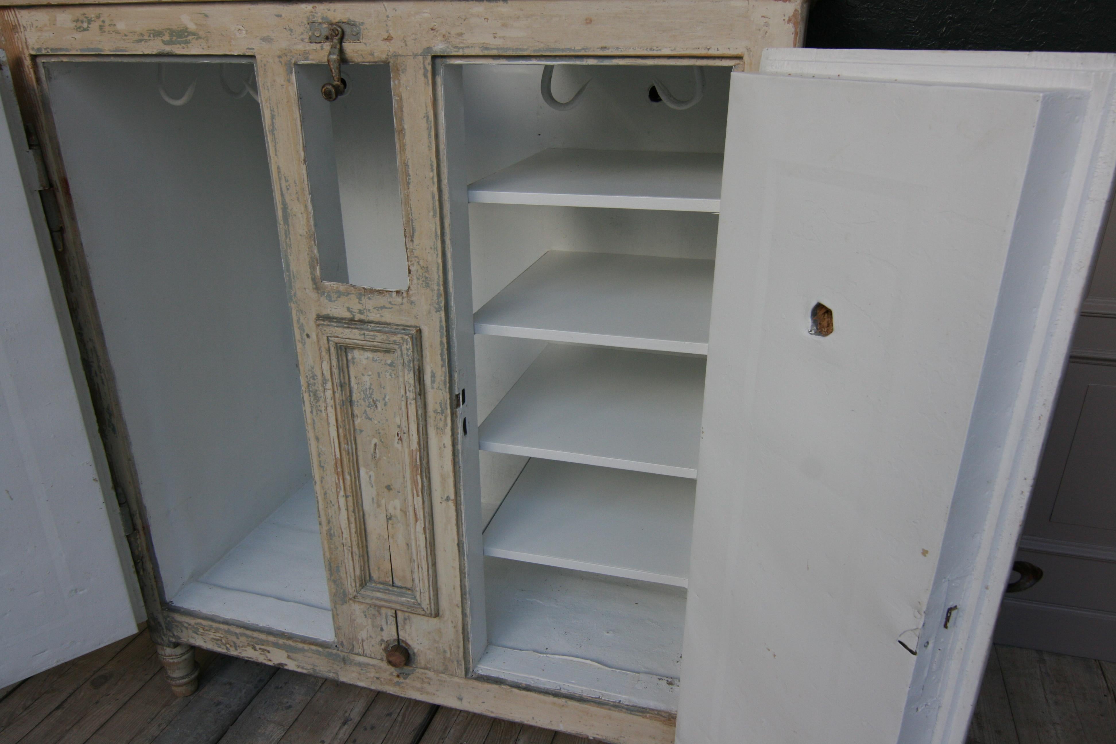 Biedermeier 19th Century Refrigerator or Ice Box Cabinet in Original Cream Paint