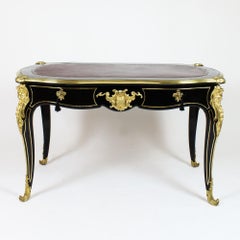 19th Century Régence Napoleon III Ebonized Desk/Bureau Plat Stamped Gros/Paris
