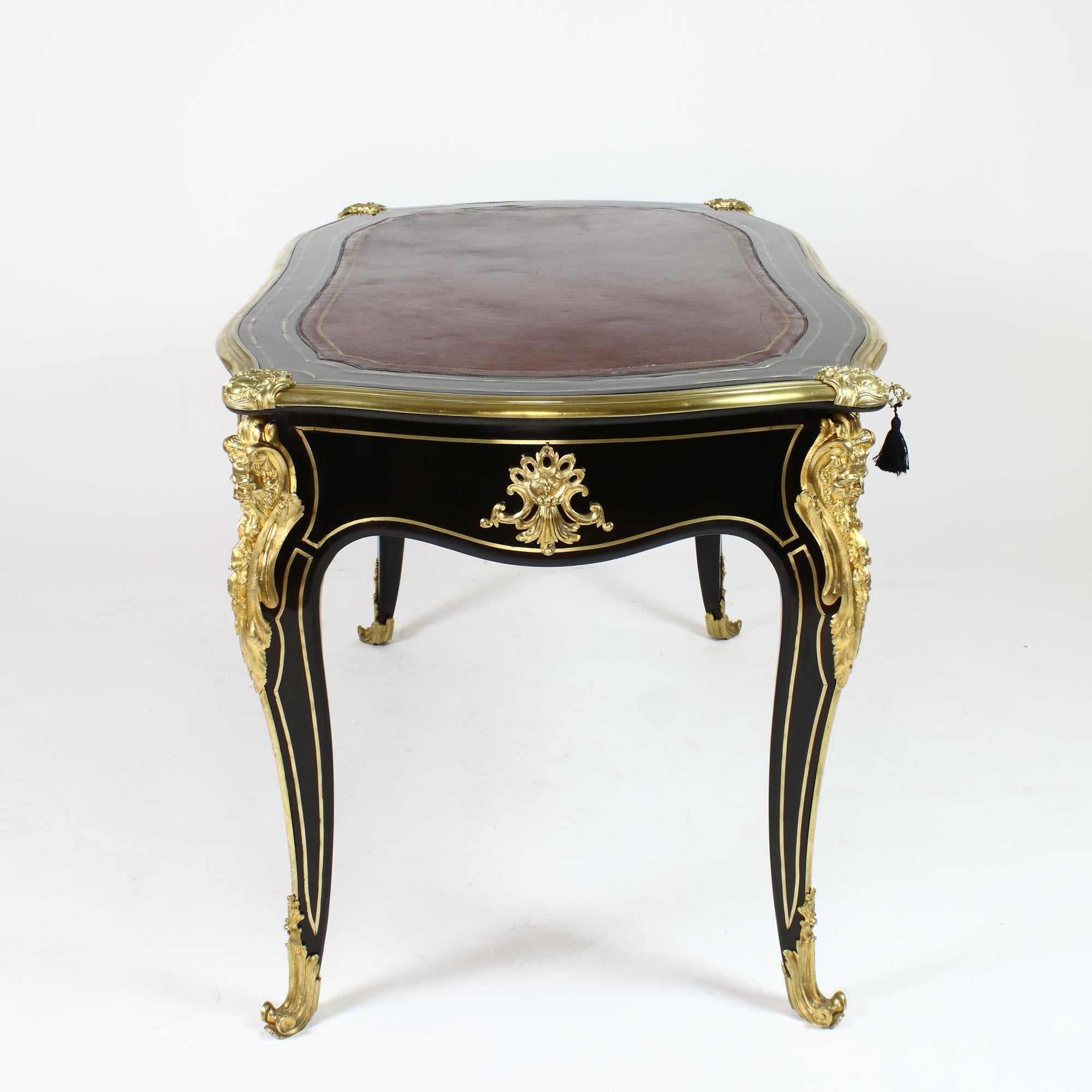 Louis XV 19th Century Régence Napoleon III Ebonized Desk/Bureau Plat Stamped Gros/Paris For Sale
