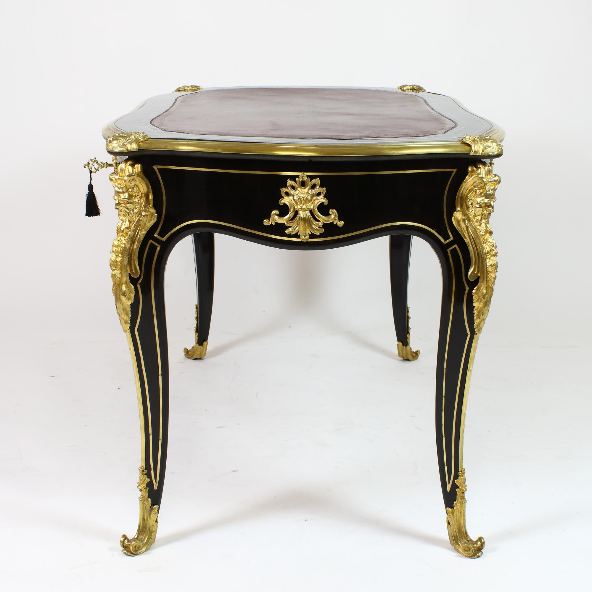 Bronze 19th Century Régence Napoleon III Ebonized Desk/Bureau Plat Stamped Gros/Paris For Sale