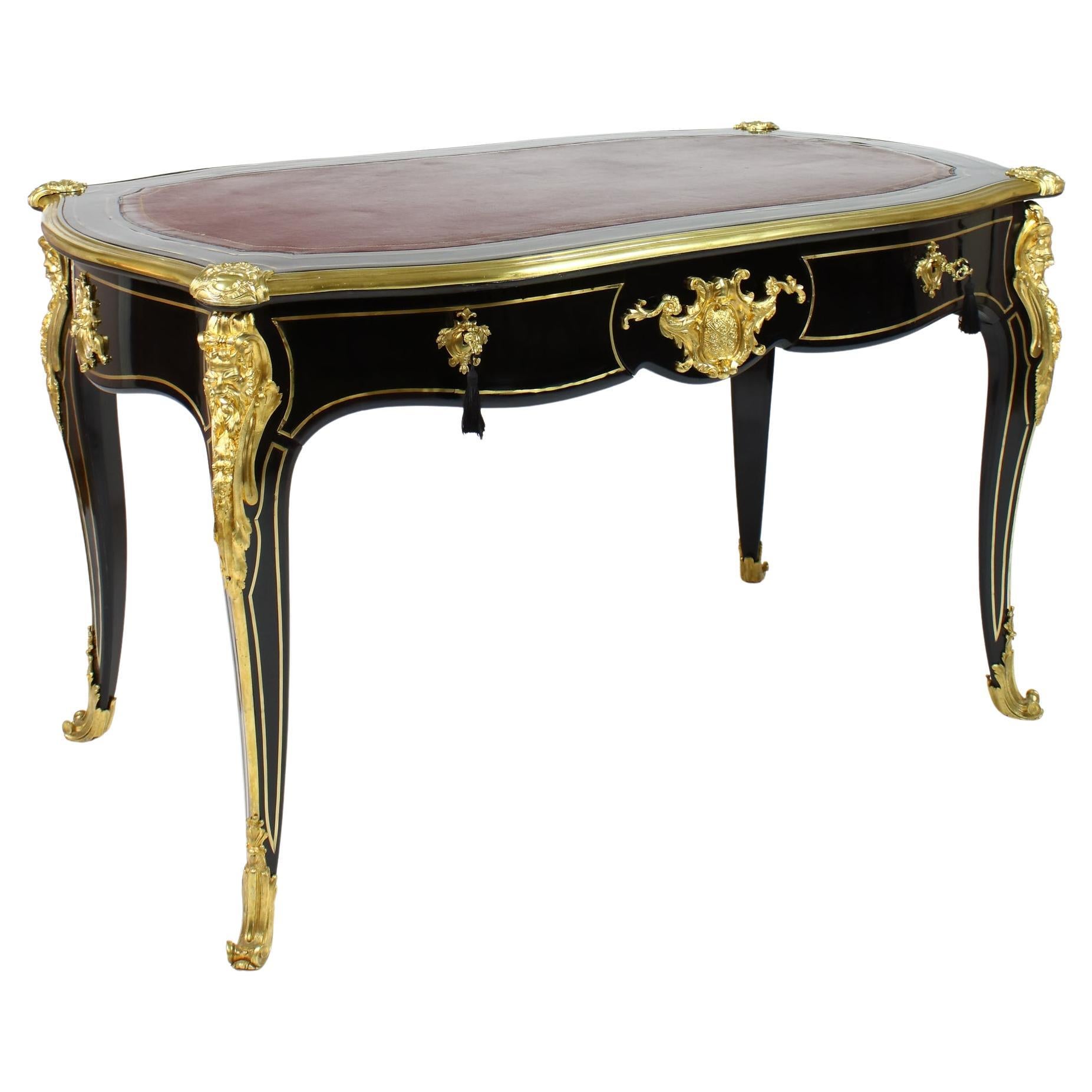 19th Century Régence Napoleon III Ebonized Desk/Bureau Plat Stamped Gros/Paris For Sale