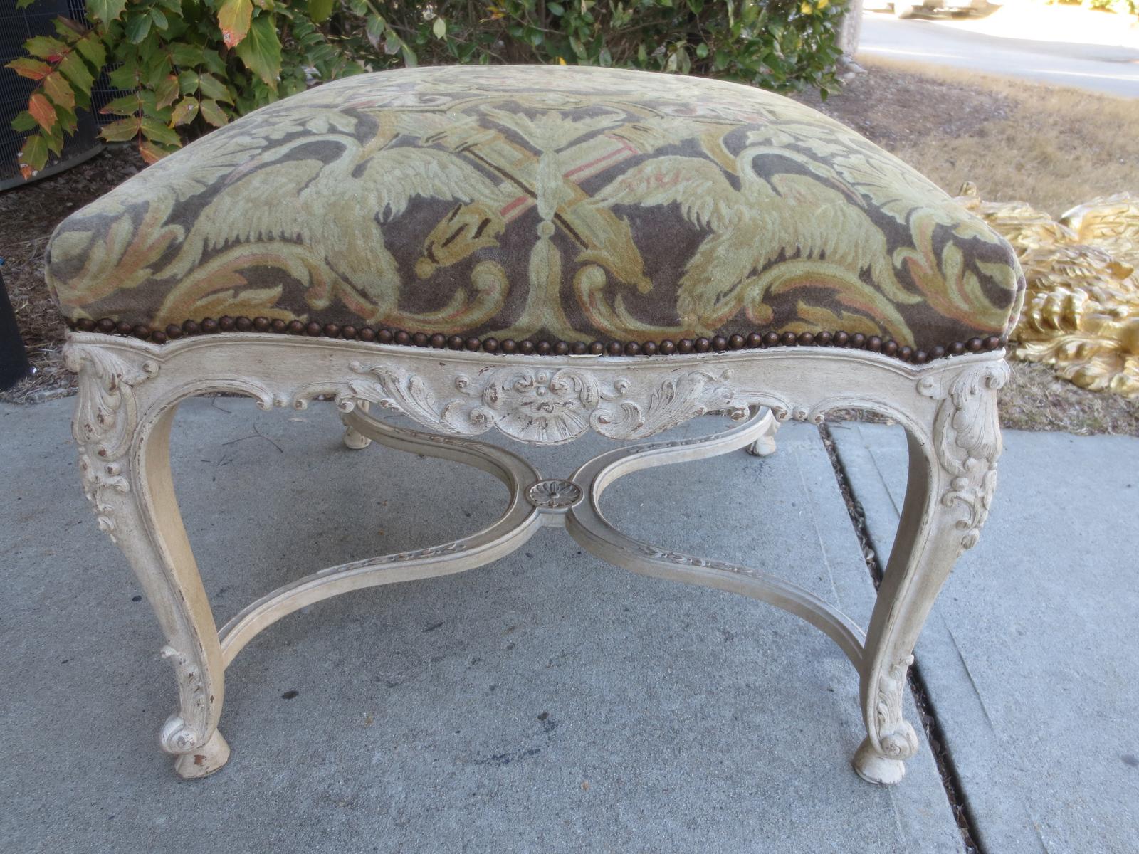 Hand-Painted 19th Century Regence Style Custom Painted Stool / Bench / Tabouret