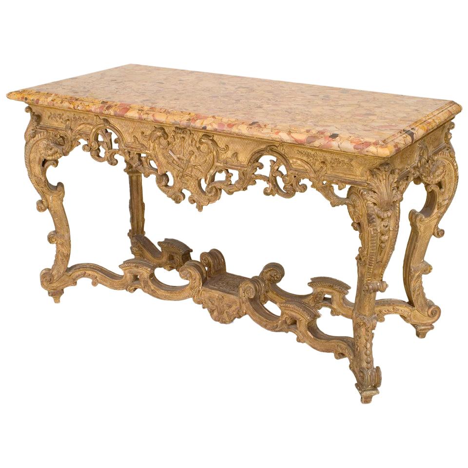 Continental Gilt Marble Top Console Table