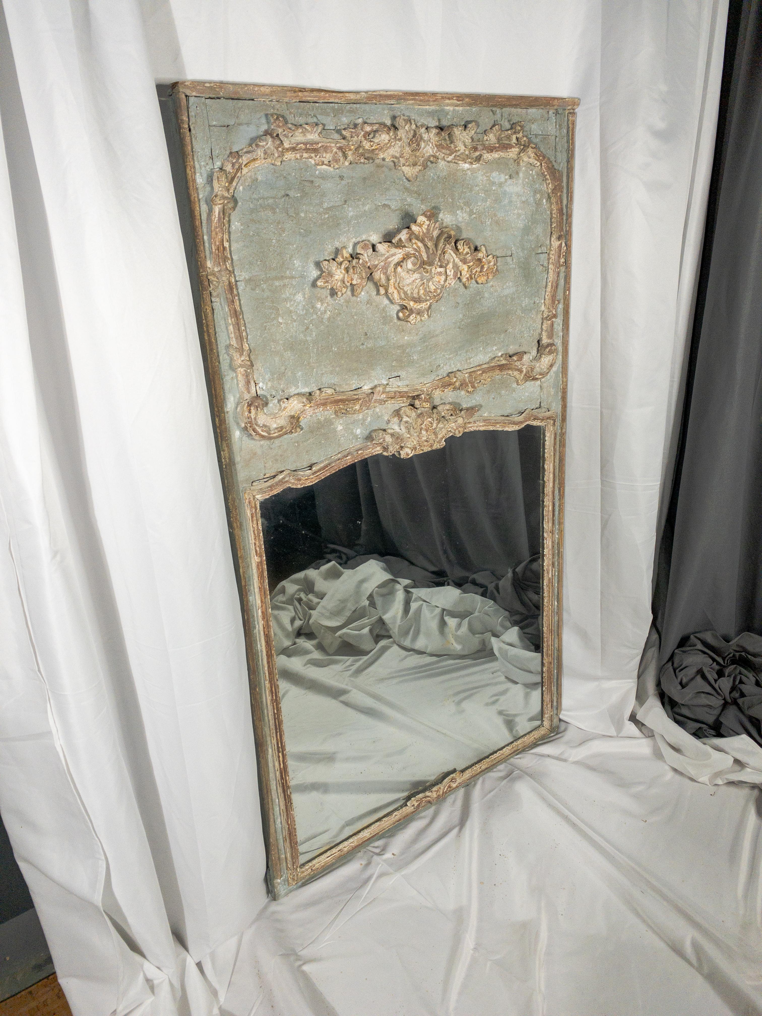 Carved 19th Century Regence Style Painted Trumeau Mirror