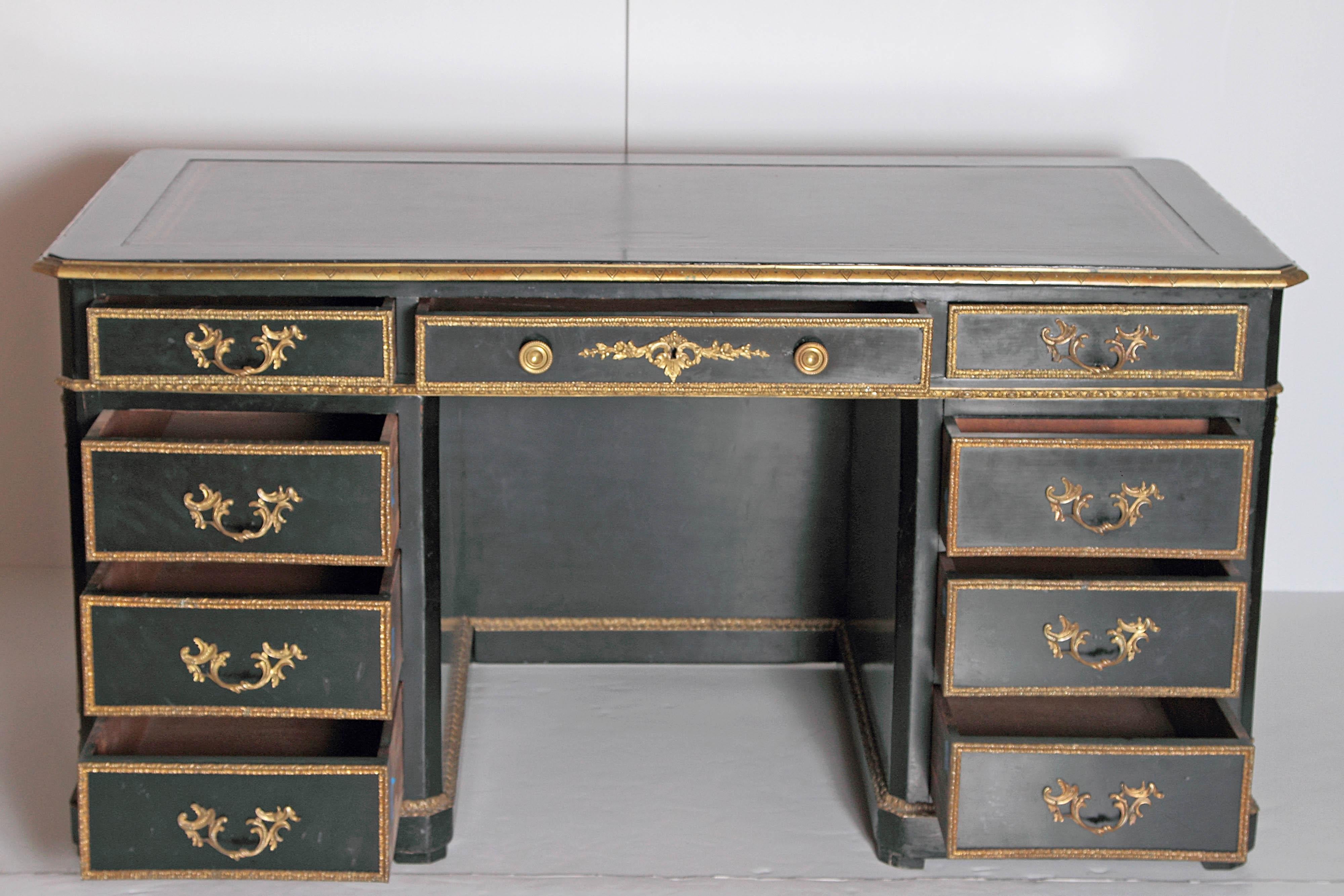 19th Century Regence Style Pedestal Desk with Black Leather Top 5