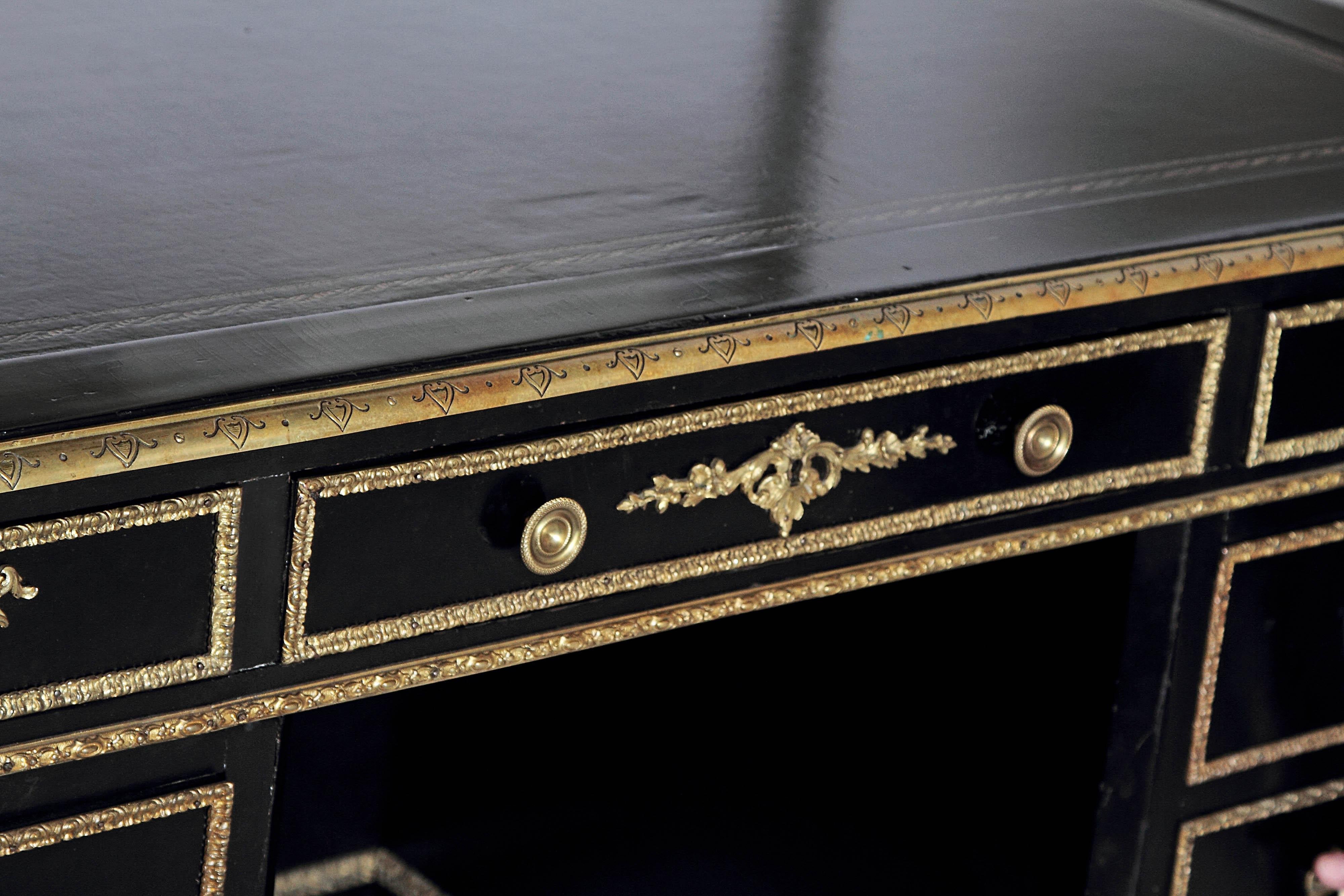 19th Century Regence Style Pedestal Desk with Black Leather Top 7