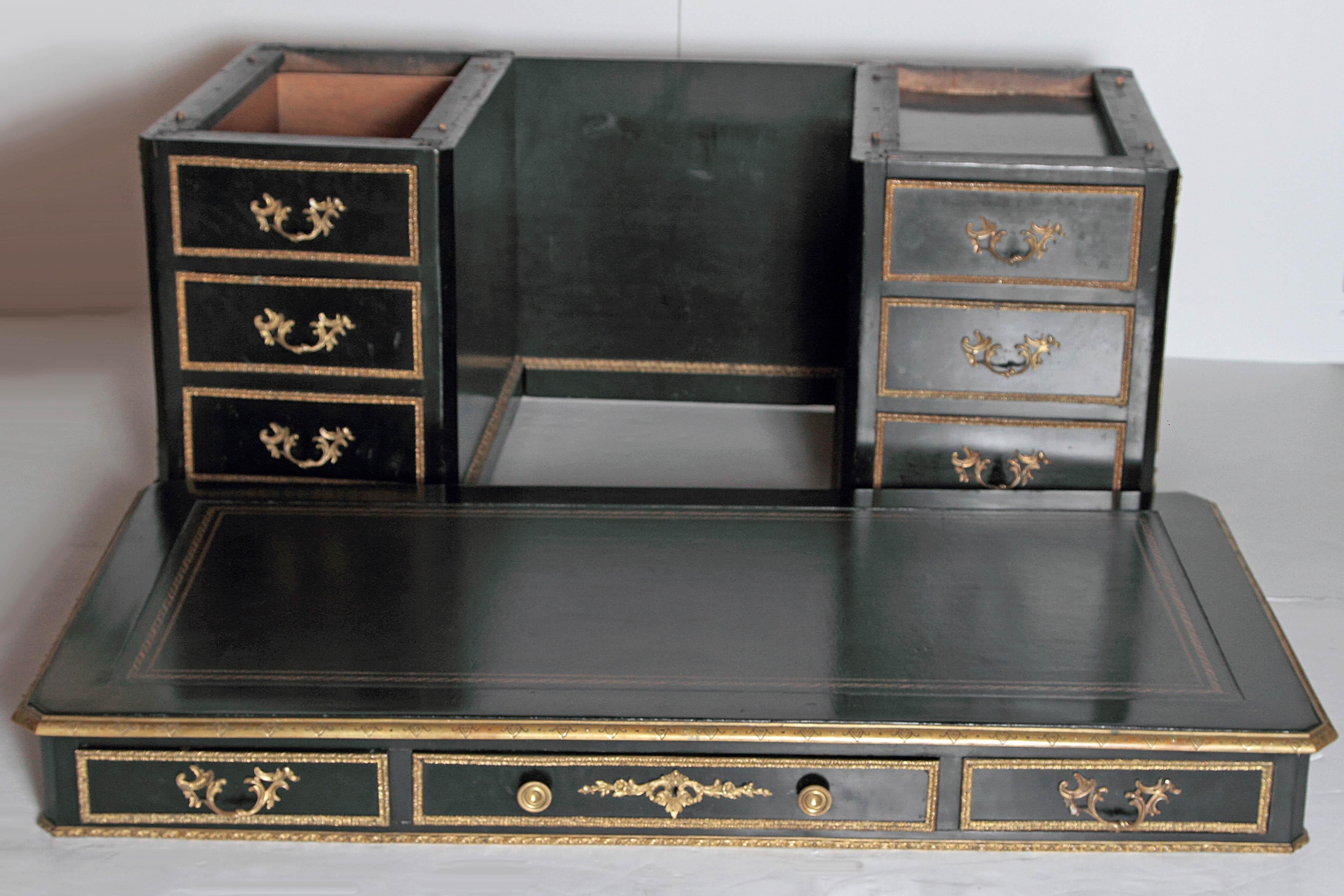 Bronze 19th Century Regence Style Pedestal Desk with Black Leather Top