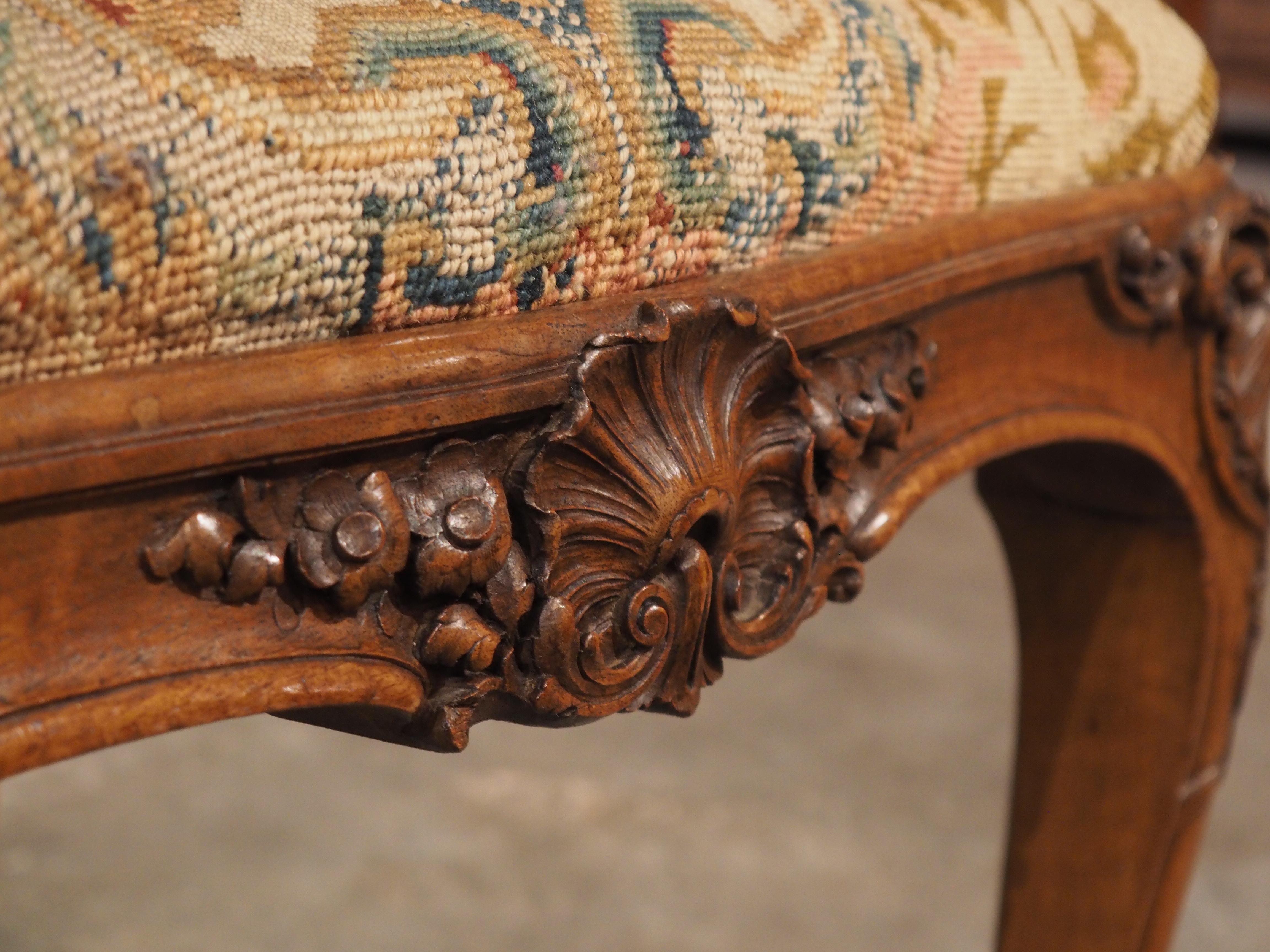 19th Century Regence Tabouret in Carved Walnut by A. Dubois, Le Mans, France For Sale 5