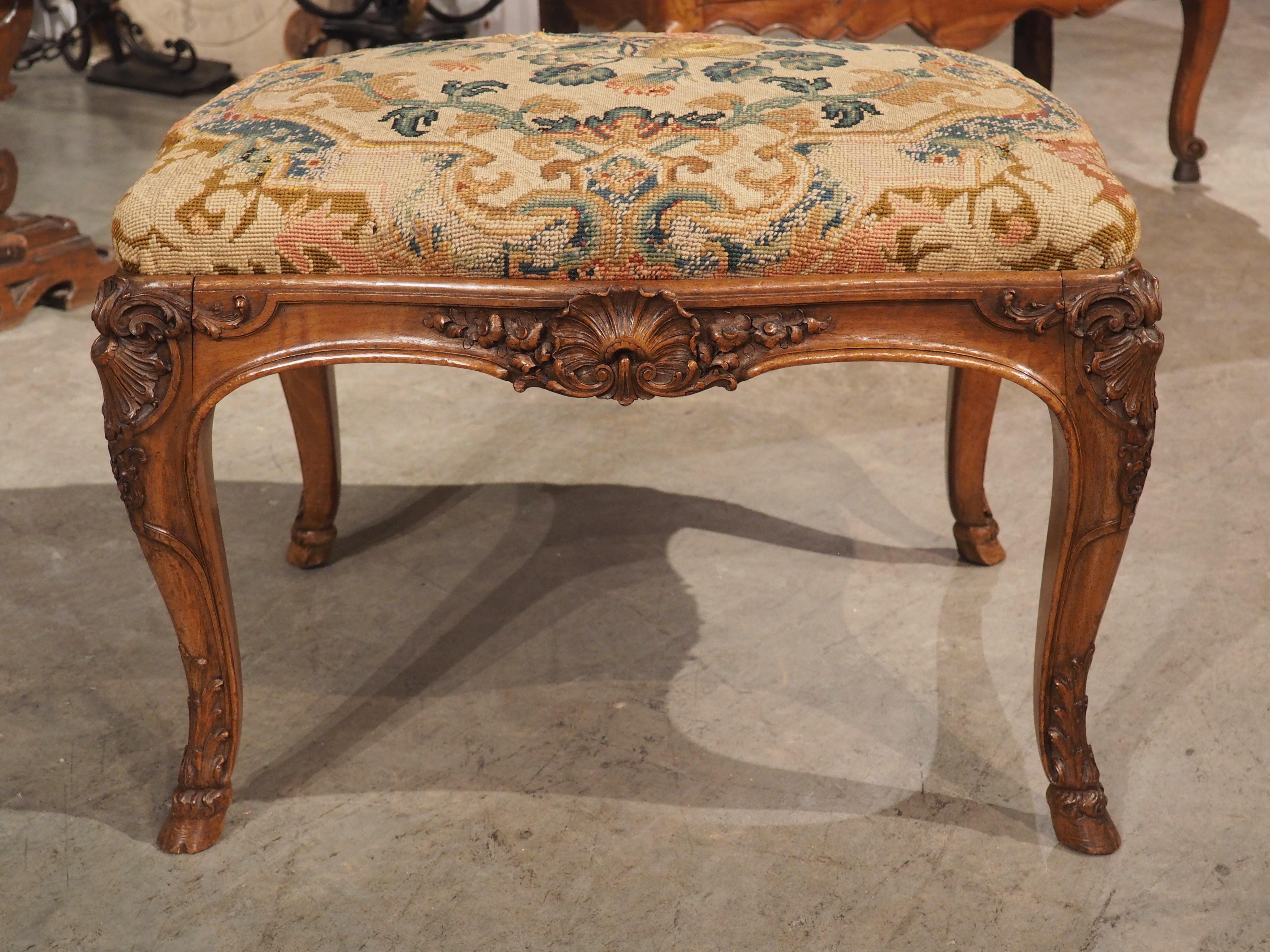 19th Century Regence Tabouret in Carved Walnut by A. Dubois, Le Mans, France For Sale 7