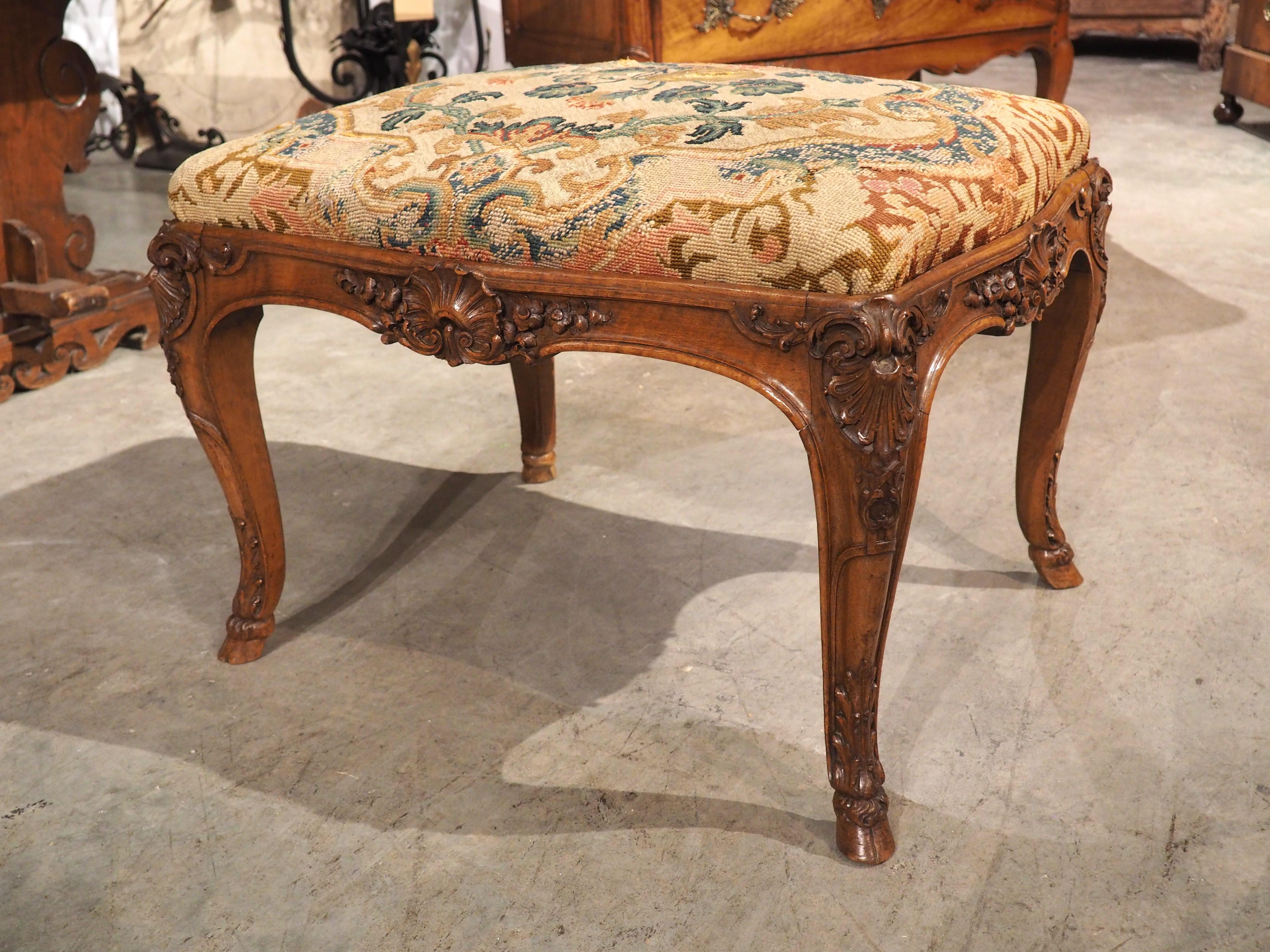 19th Century Regence Tabouret in Carved Walnut by A. Dubois, Le Mans, France For Sale 8