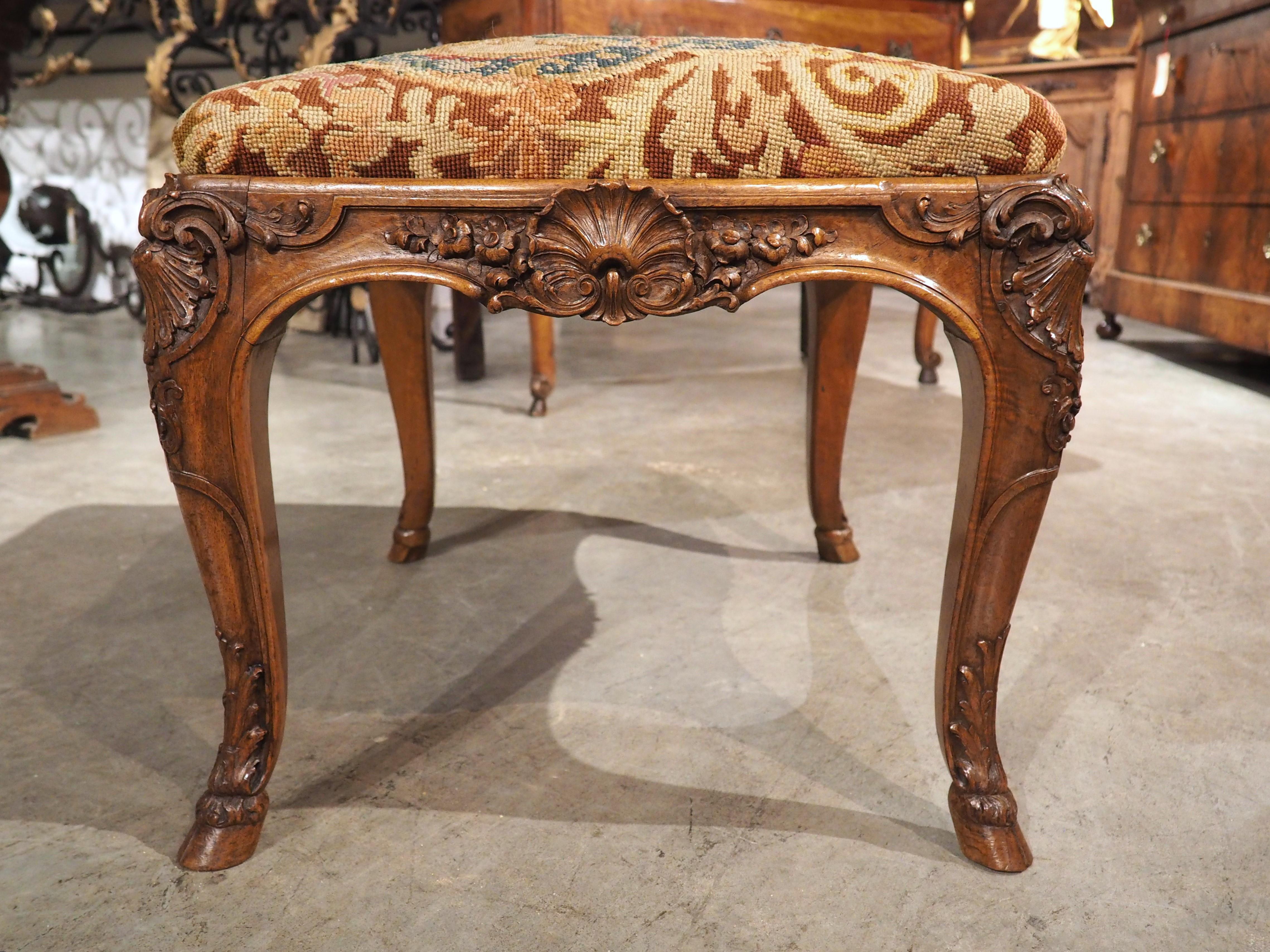 19th Century Regence Tabouret in Carved Walnut by A. Dubois, Le Mans, France For Sale 9