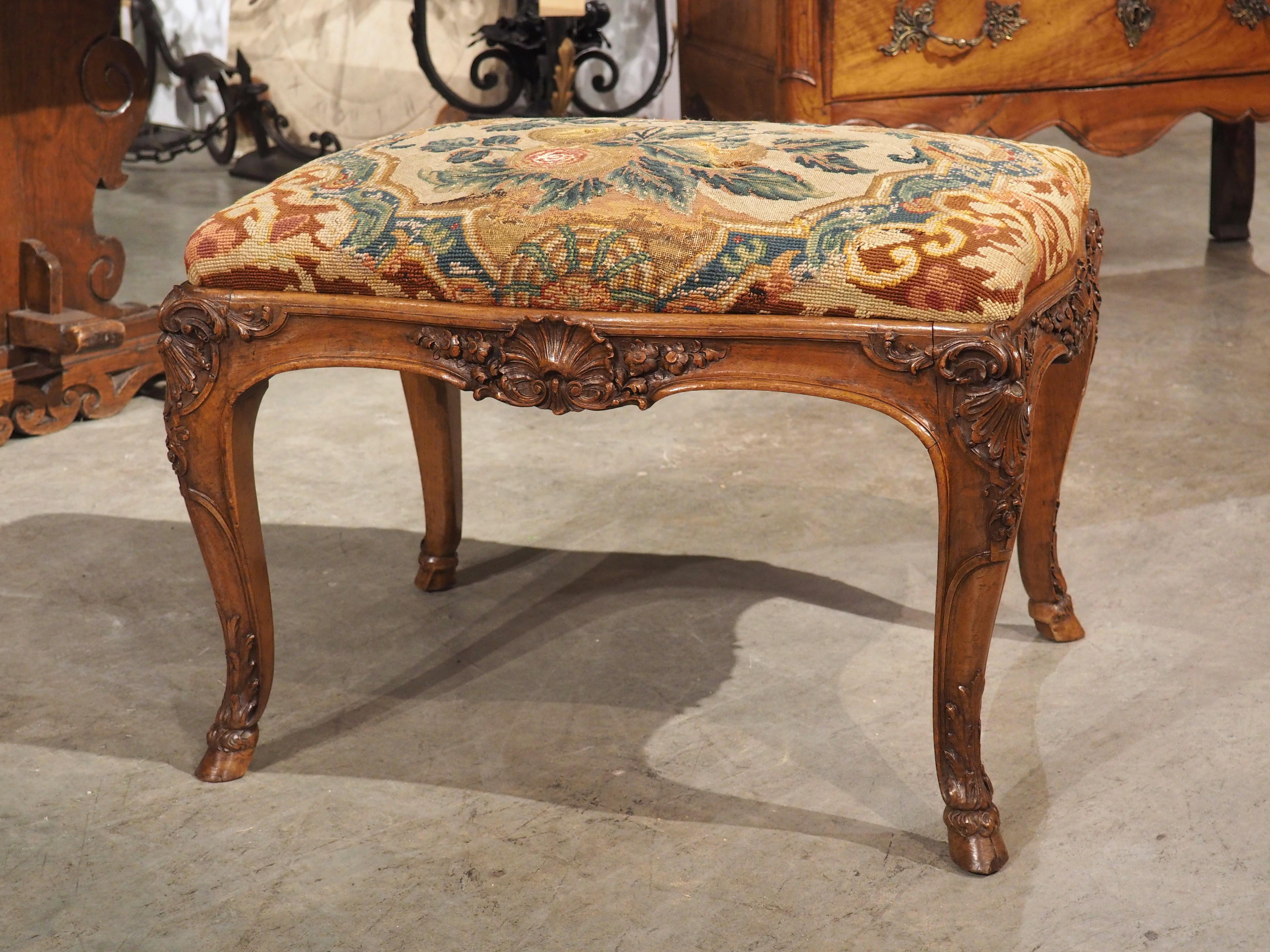 19th Century Regence Tabouret in Carved Walnut by A. Dubois, Le Mans, France For Sale 12