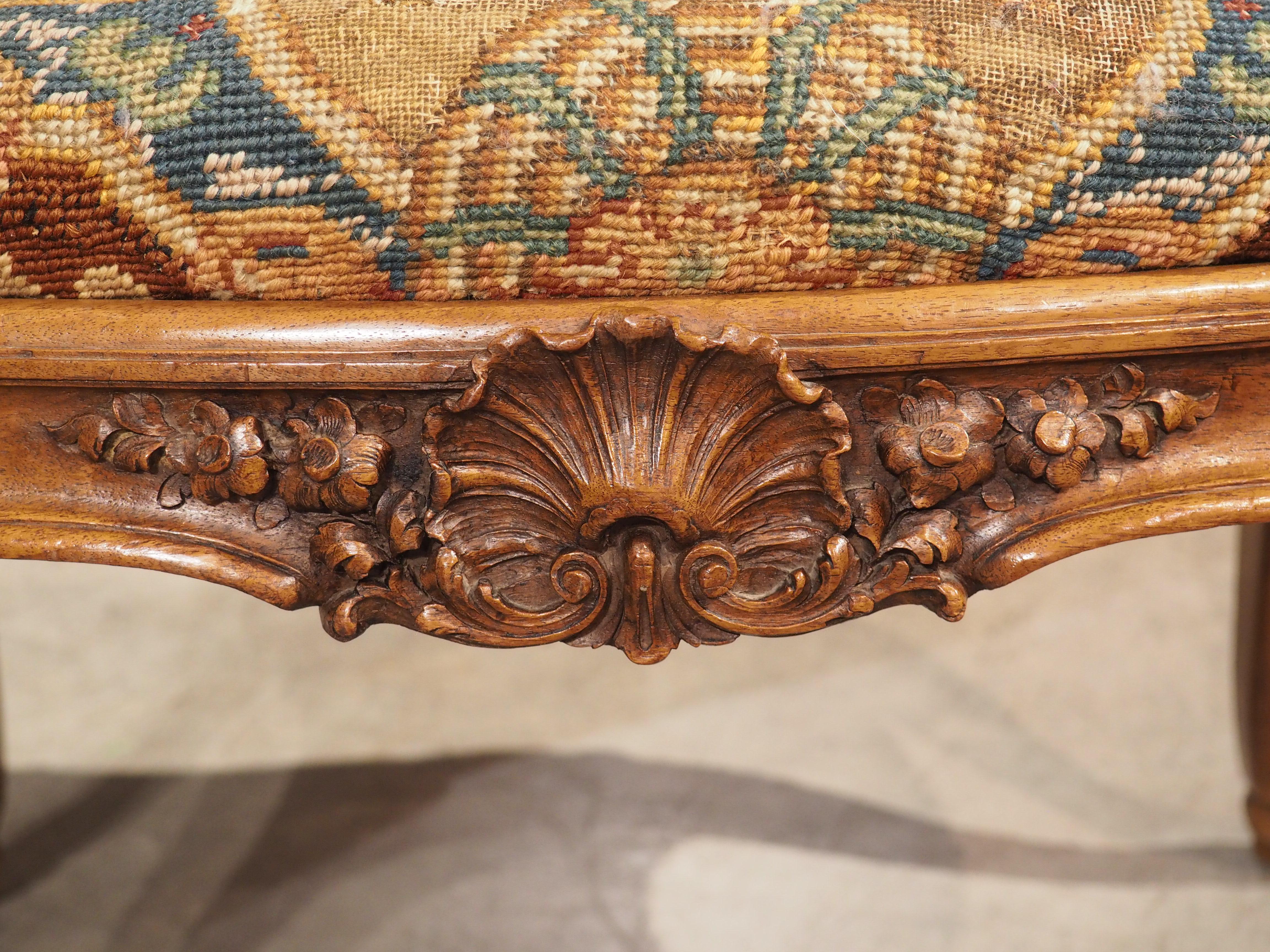 French 19th Century Regence Tabouret in Carved Walnut by A. Dubois, Le Mans, France For Sale