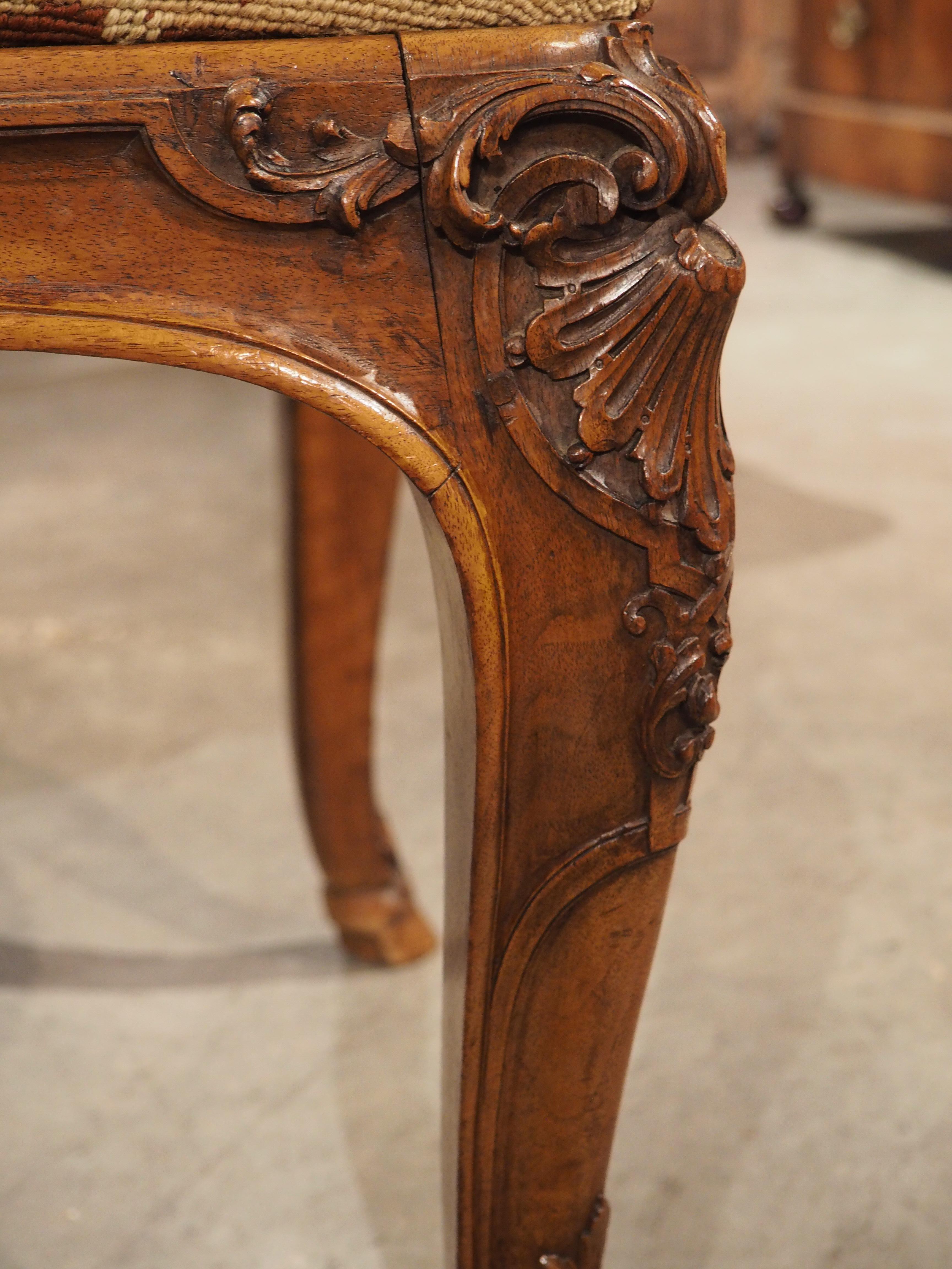 Hand-Carved 19th Century Regence Tabouret in Carved Walnut by A. Dubois, Le Mans, France For Sale
