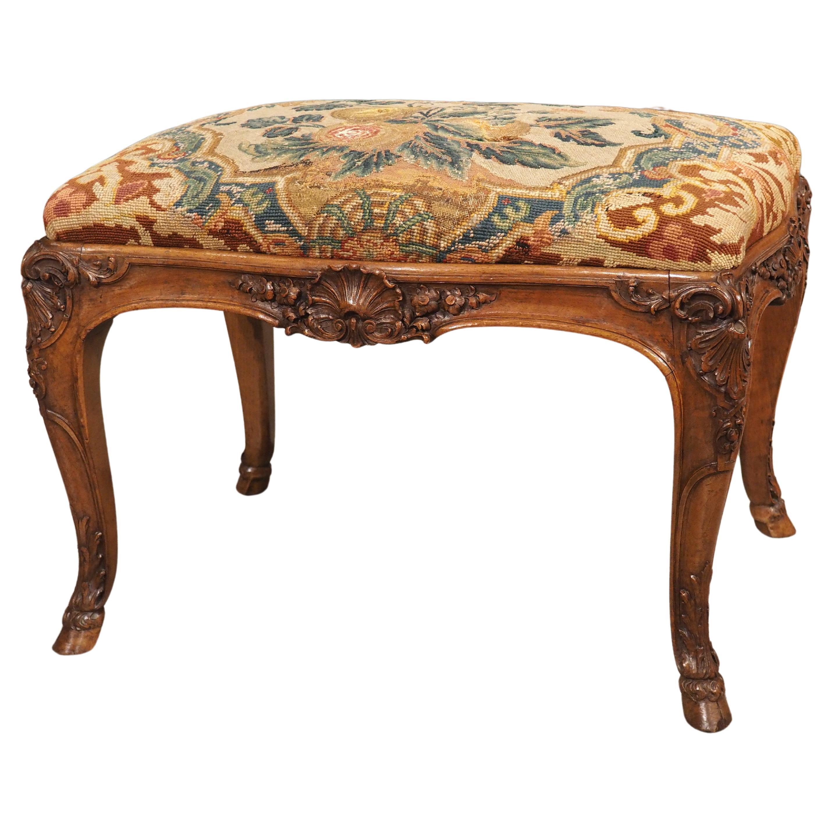 19th Century Regence Tabouret in Carved Walnut by A. Dubois, Le Mans, France For Sale