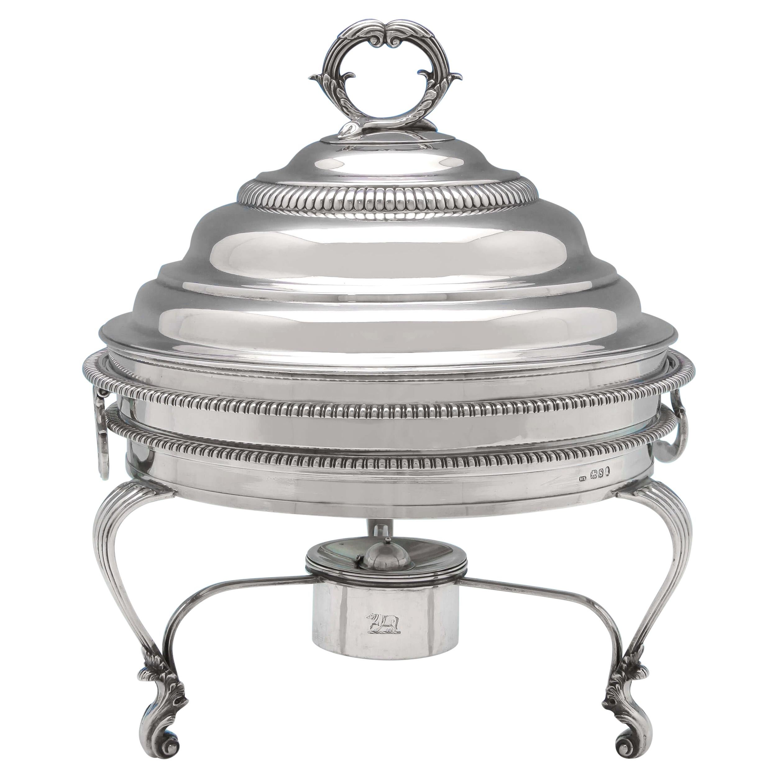 19th Century Regency Antique Sterling Silver Chafing Dish by William Stroud