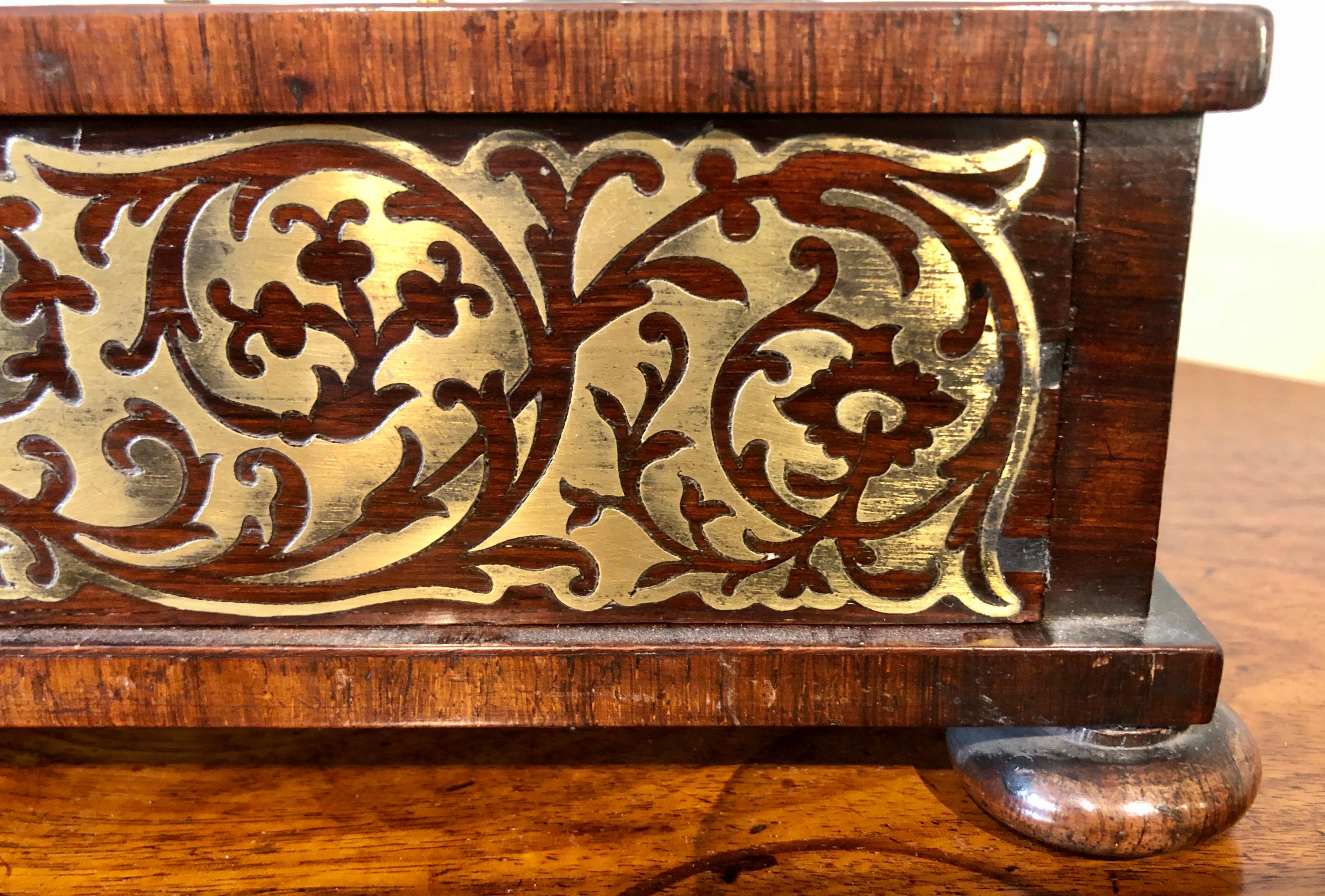 Inlay 19th Century Regency Brass Inlaid Desk Pen and Ink Stand