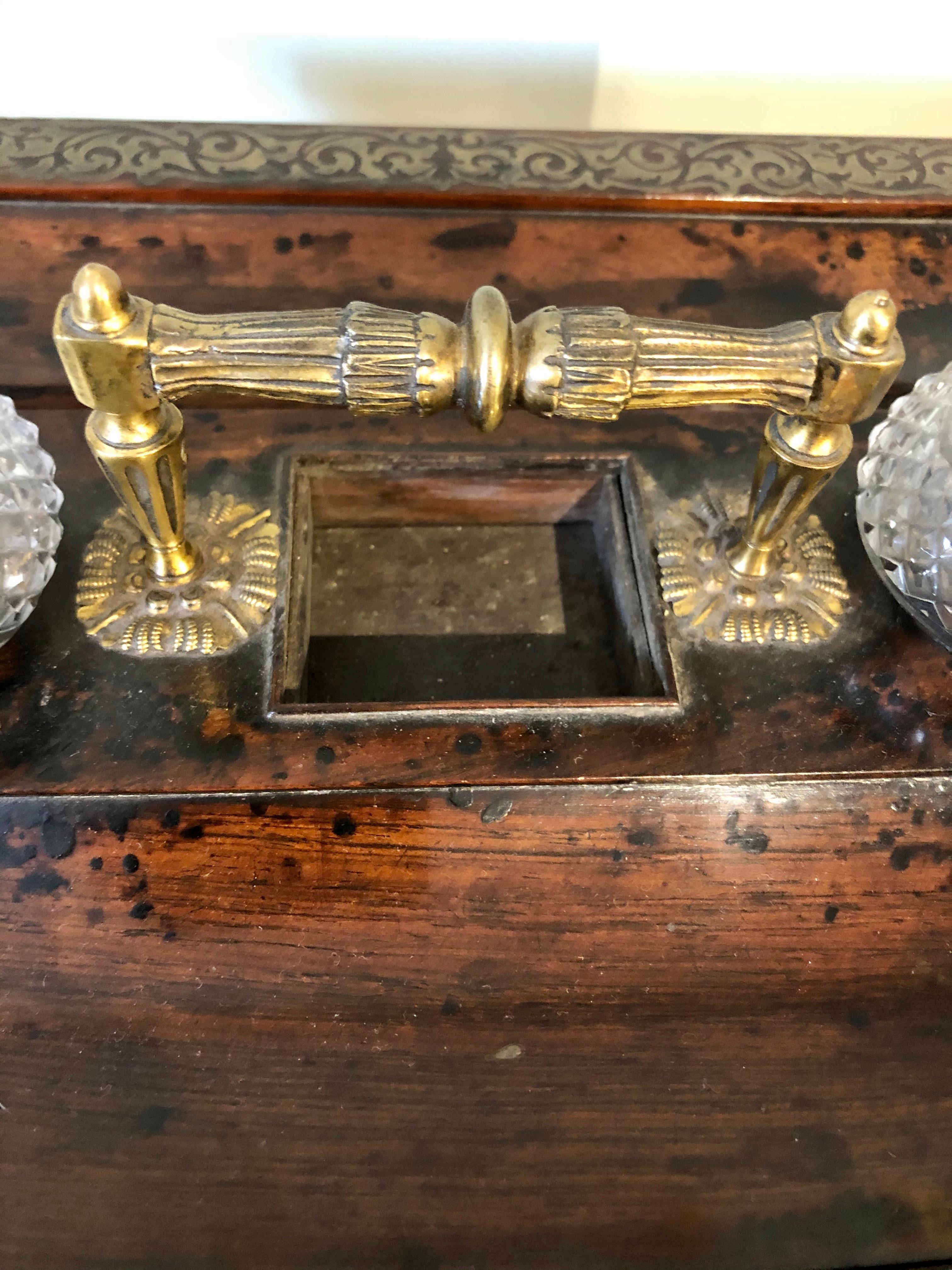 19th Century Regency Brass Inlaid Desk Pen and Ink Stand 2