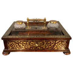 19th Century Regency Brass Inlaid Desk Pen and Ink Stand