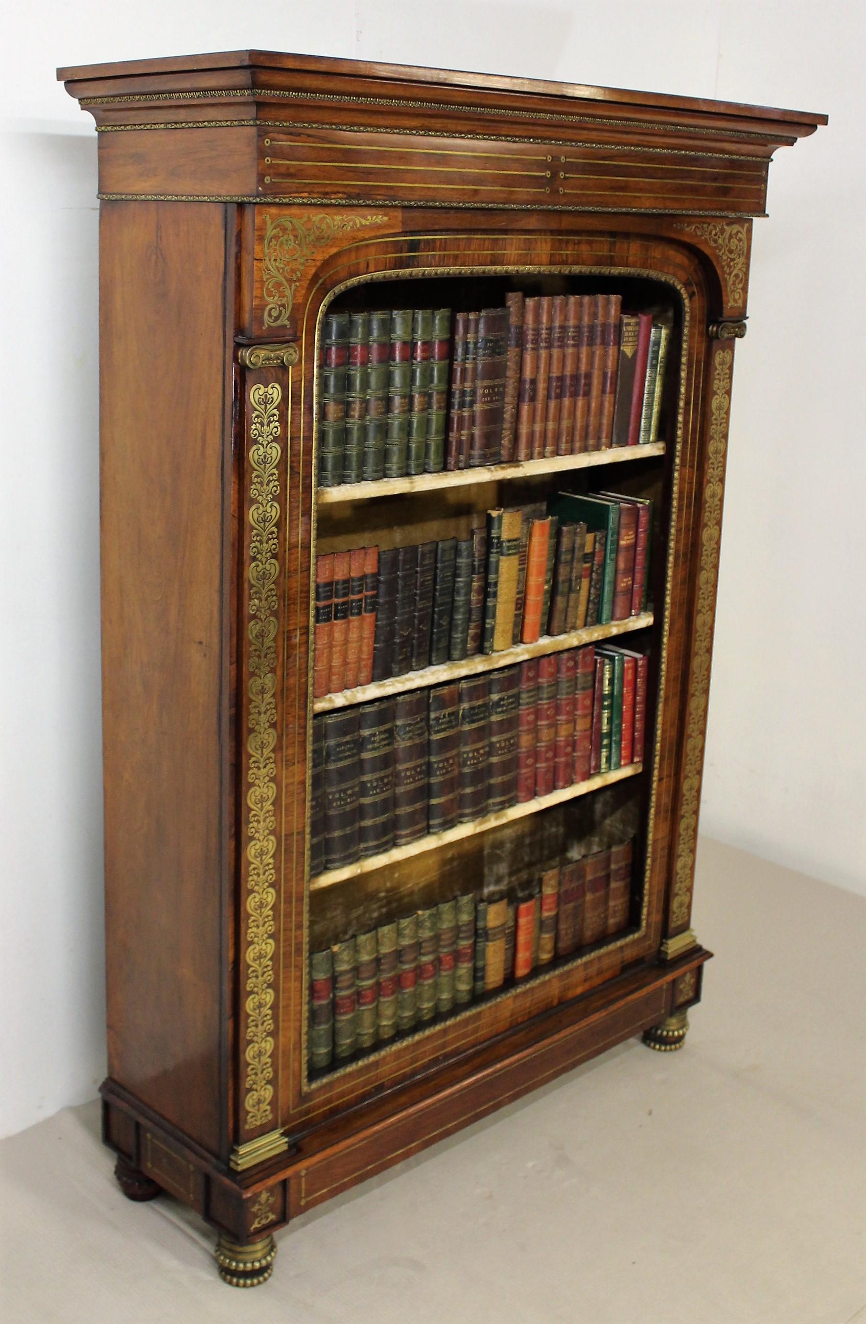 19th Century Regency Brass Inlaid Rosewood Open Bookcase 6