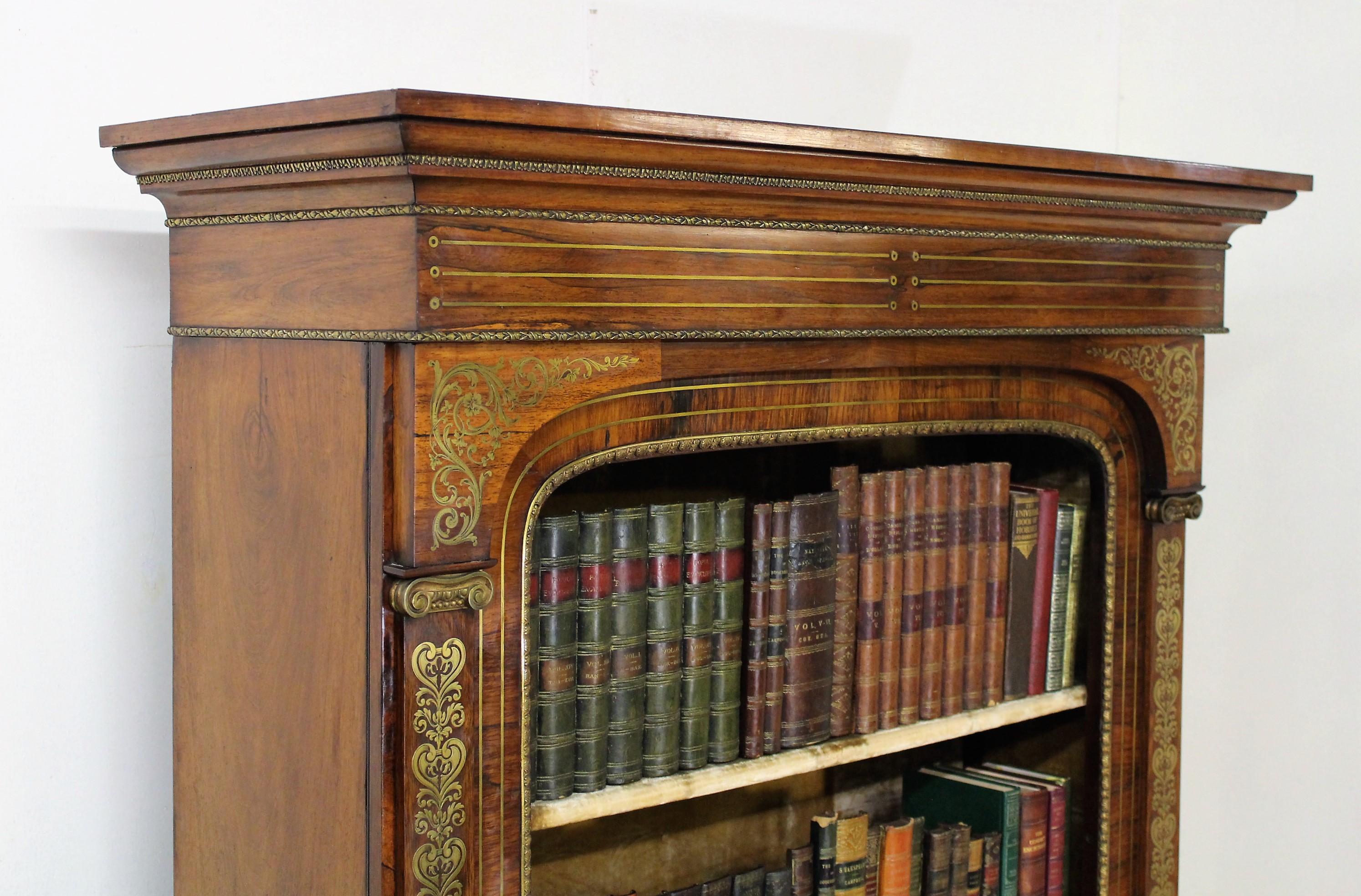 19th Century Regency Brass Inlaid Rosewood Open Bookcase 7