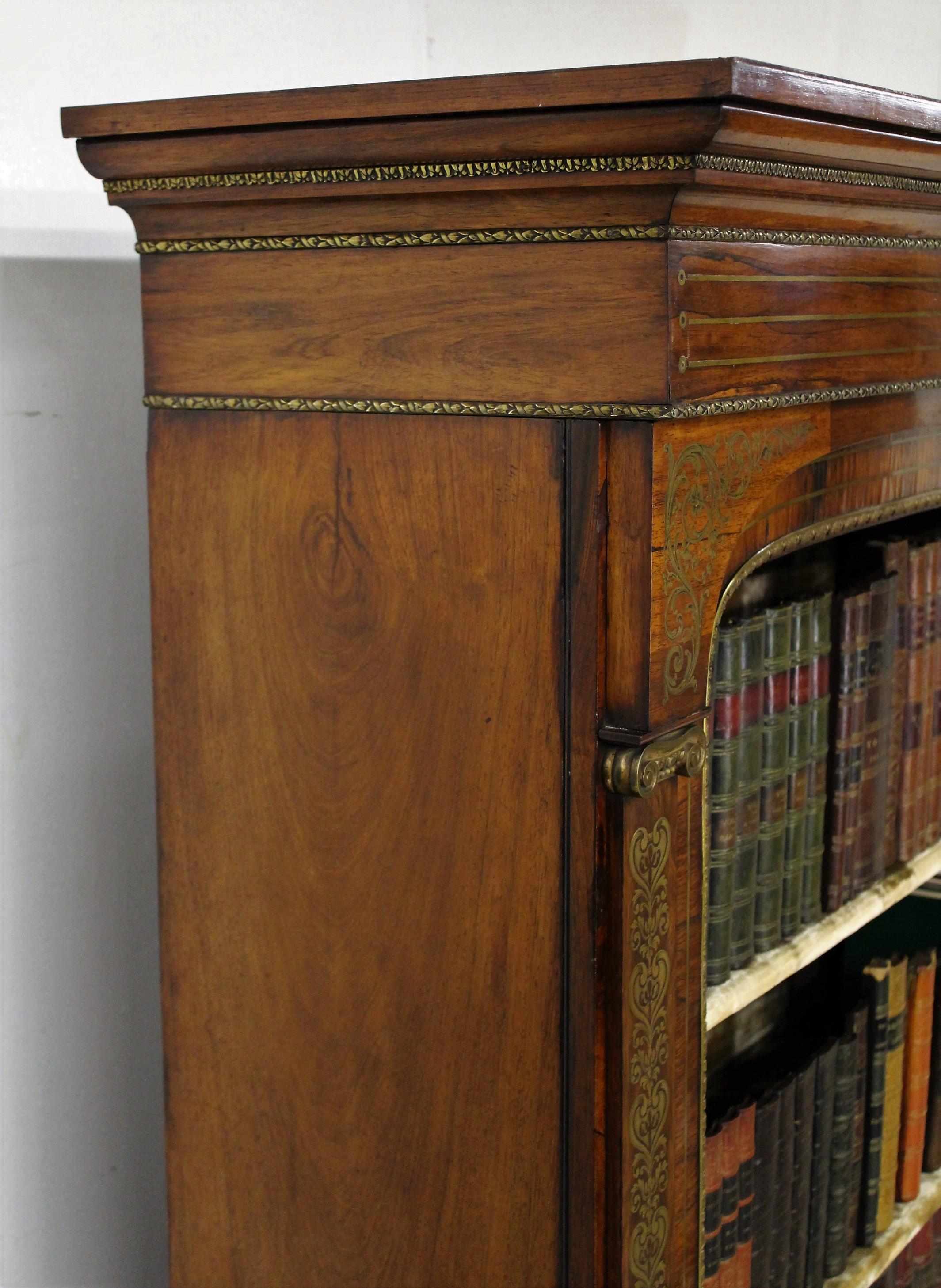 19th Century Regency Brass Inlaid Rosewood Open Bookcase 8