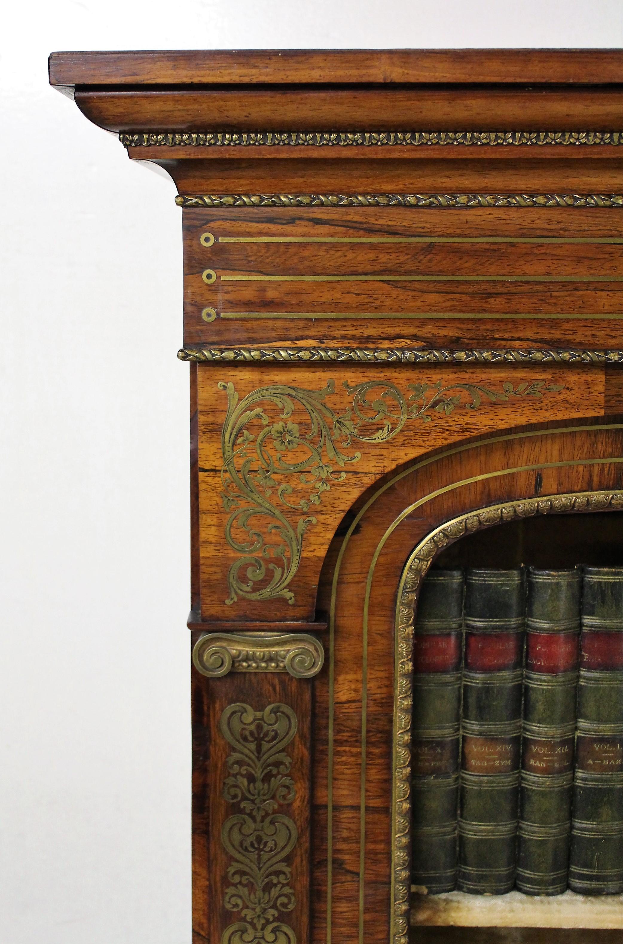 English 19th Century Regency Brass Inlaid Rosewood Open Bookcase