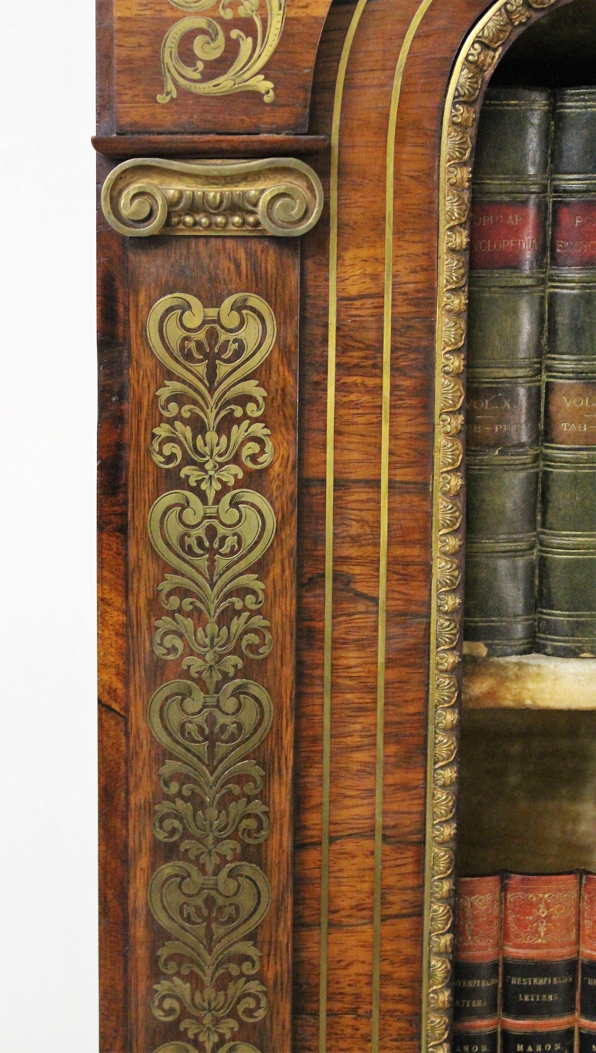 19th Century Regency Brass Inlaid Rosewood Open Bookcase 2