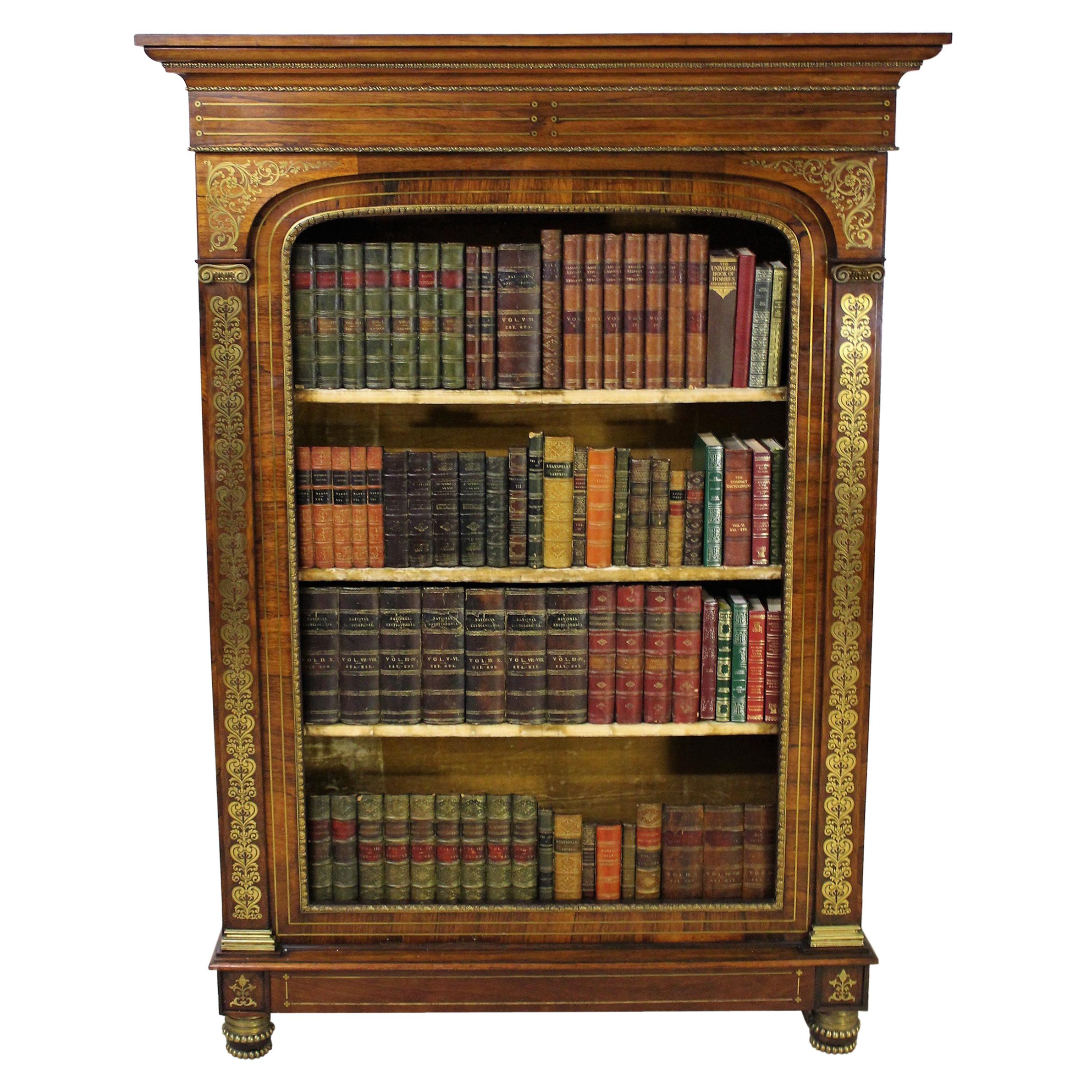19th Century Regency Brass Inlaid Rosewood Open Bookcase