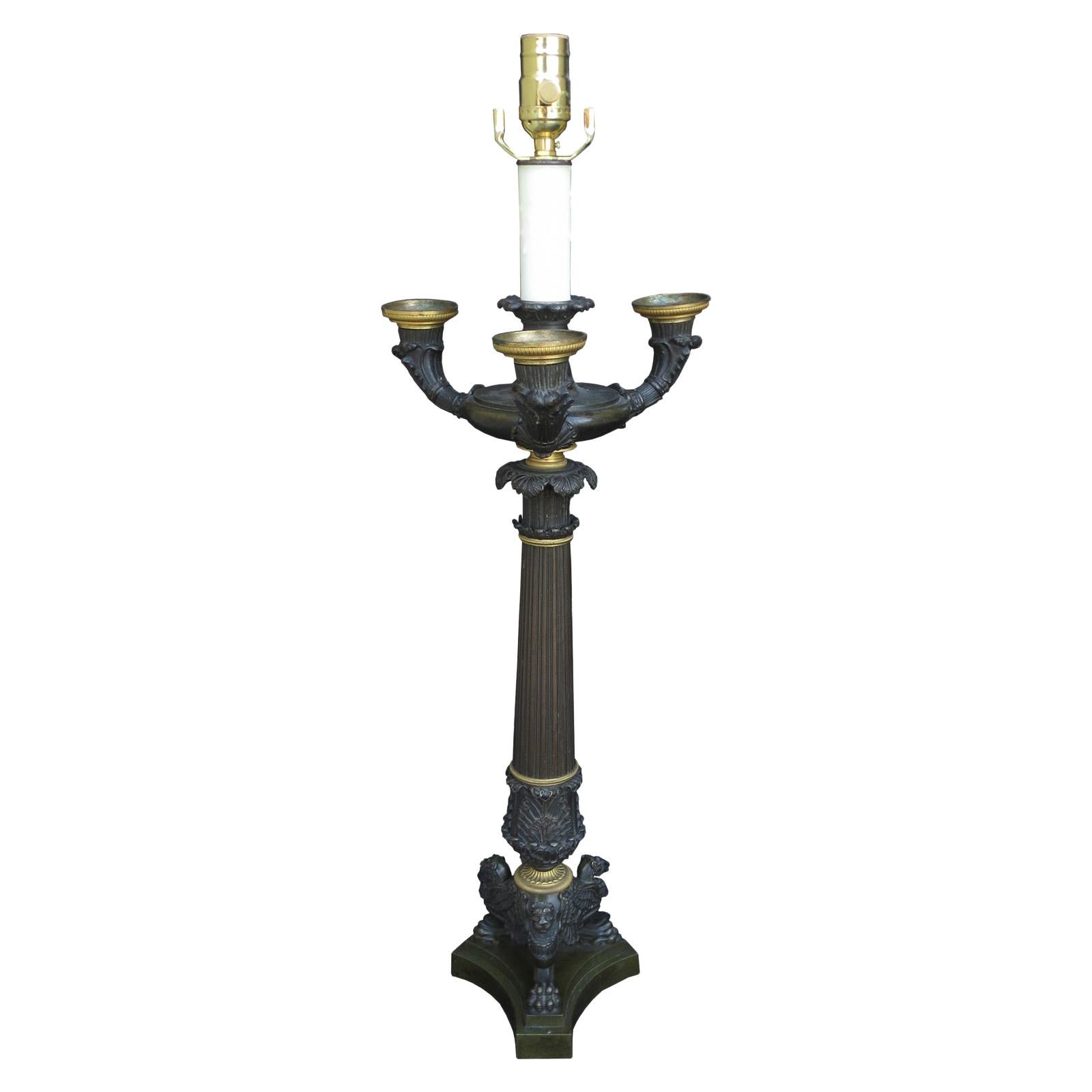 19th Century Regency Bronze Candelabra as Lamp, circa 1820 For Sale